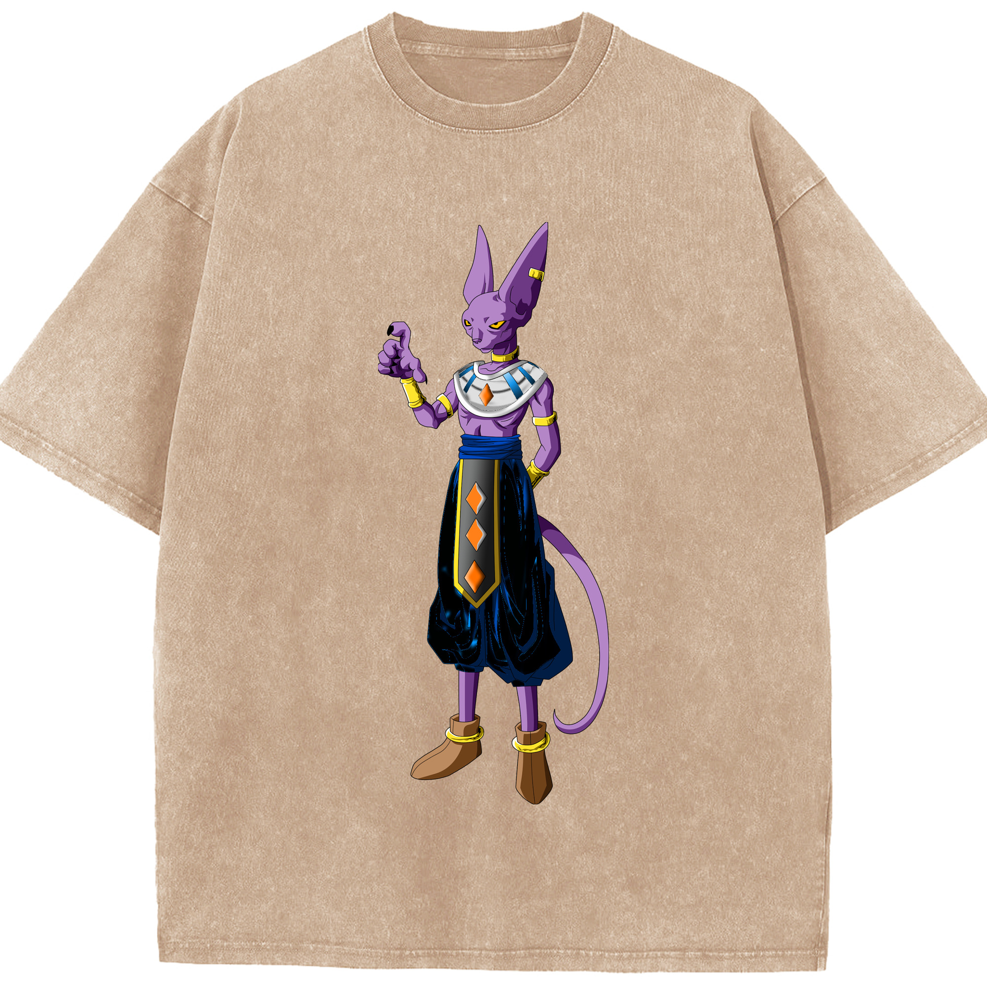 （画像用） ドラゴンボール ビルス 破壊神ビルス DRAGON BALL Beerus Birusu 綿100% ヴィンテージ風 半袖Tシャツ（フロントプリント）