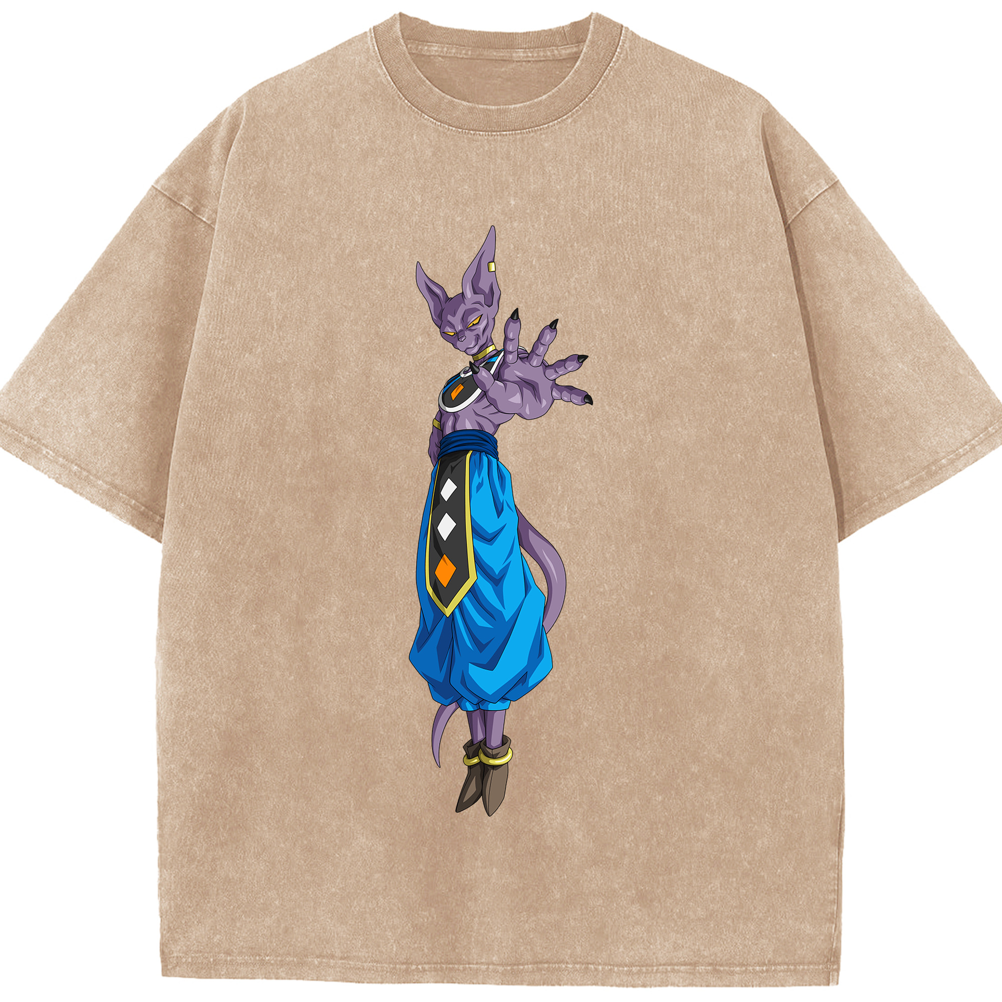 （画像用） ドラゴンボール ビルス 破壊神ビルス DRAGON BALL Beerus Birusu 綿100% ヴィンテージ風 半袖Tシャツ（フロントプリント）