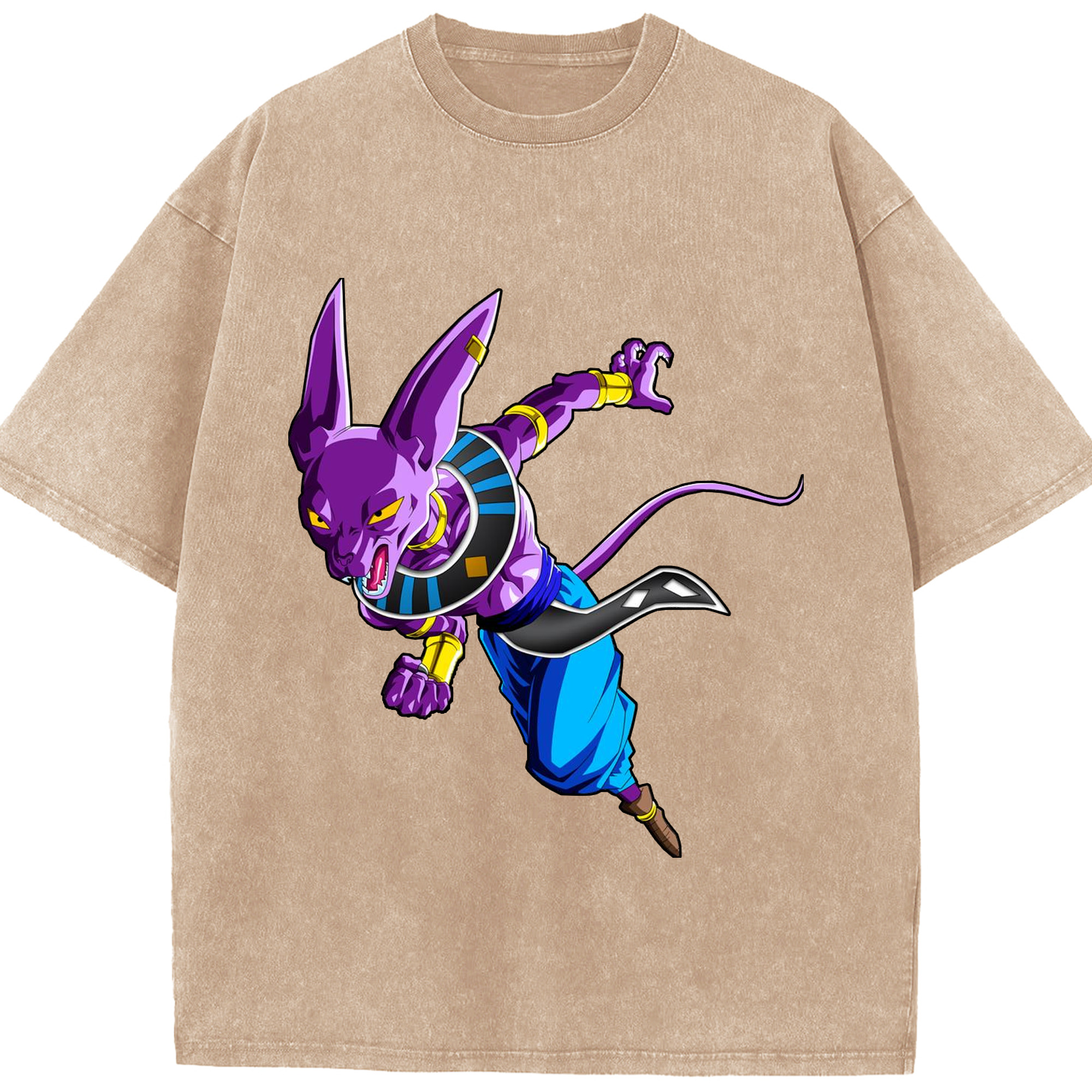 （画像用） ドラゴンボール ビルス 破壊神ビルス DRAGON BALL Beerus Birusu 綿100% ヴィンテージ風 半袖Tシャツ（フロントプリント）