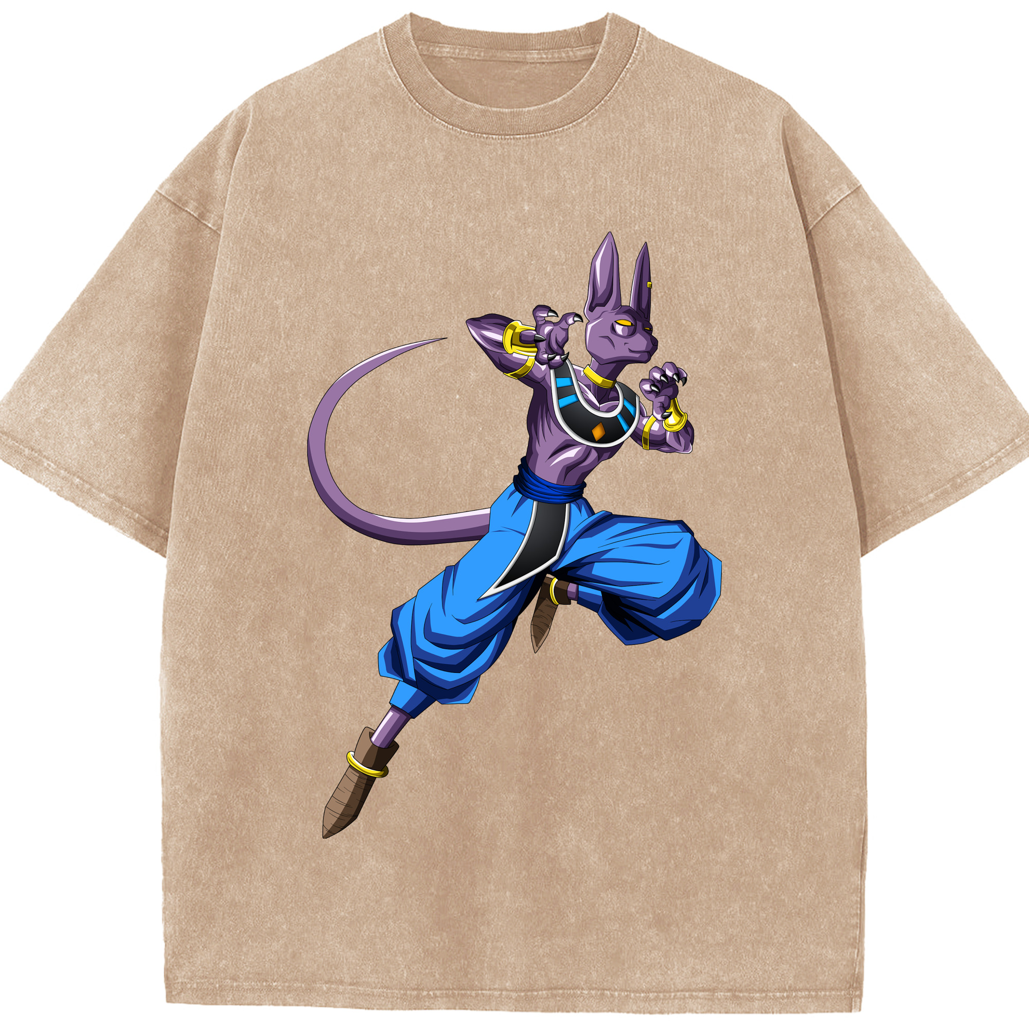 （画像用） ドラゴンボール ビルス 破壊神ビルス DRAGON BALL Beerus Birusu 綿100% ヴィンテージ風 半袖Tシャツ（フロントプリント）
