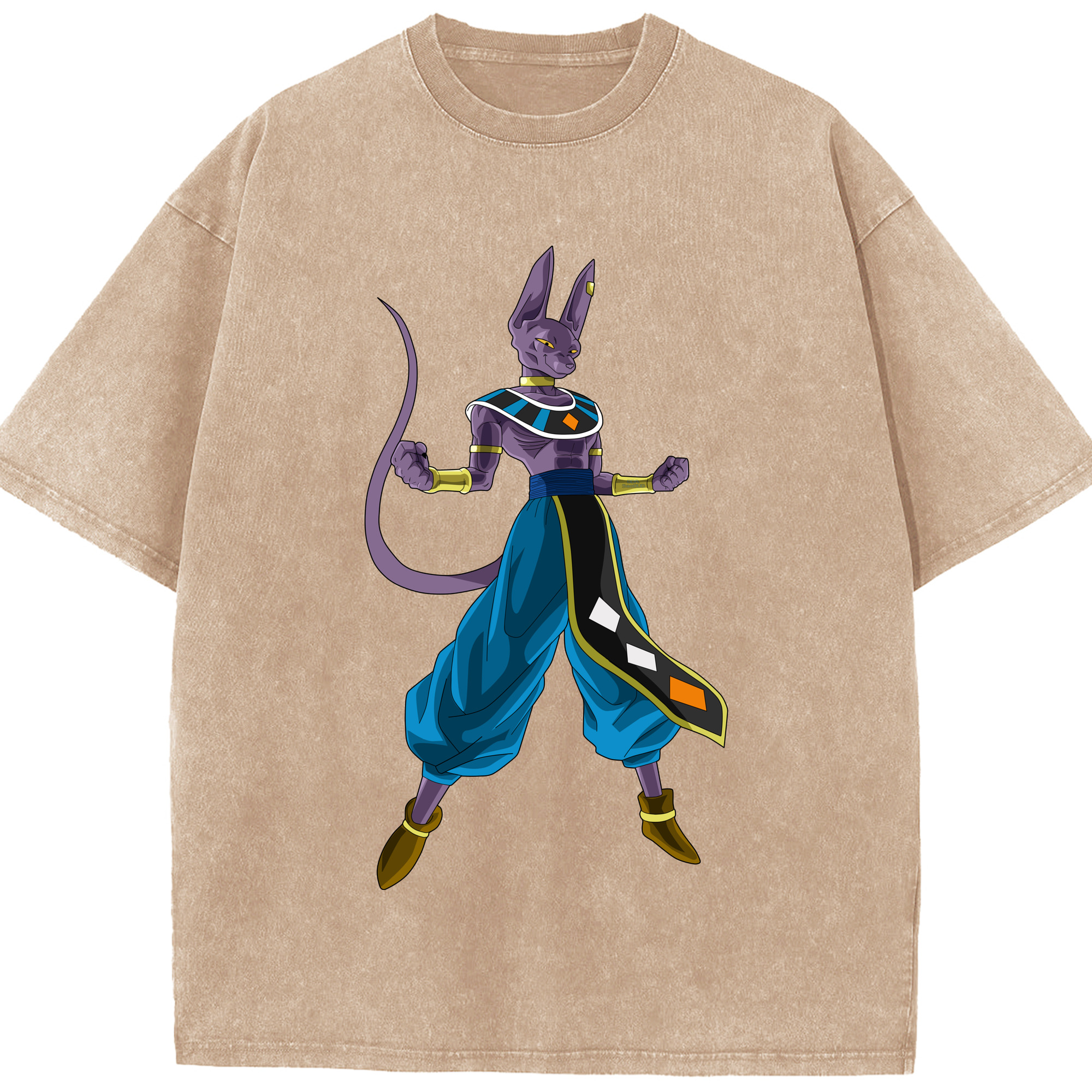 （画像用） ドラゴンボール ビルス 破壊神ビルス DRAGON BALL Beerus Birusu 綿100% ヴィンテージ風 半袖Tシャツ（フロントプリント）