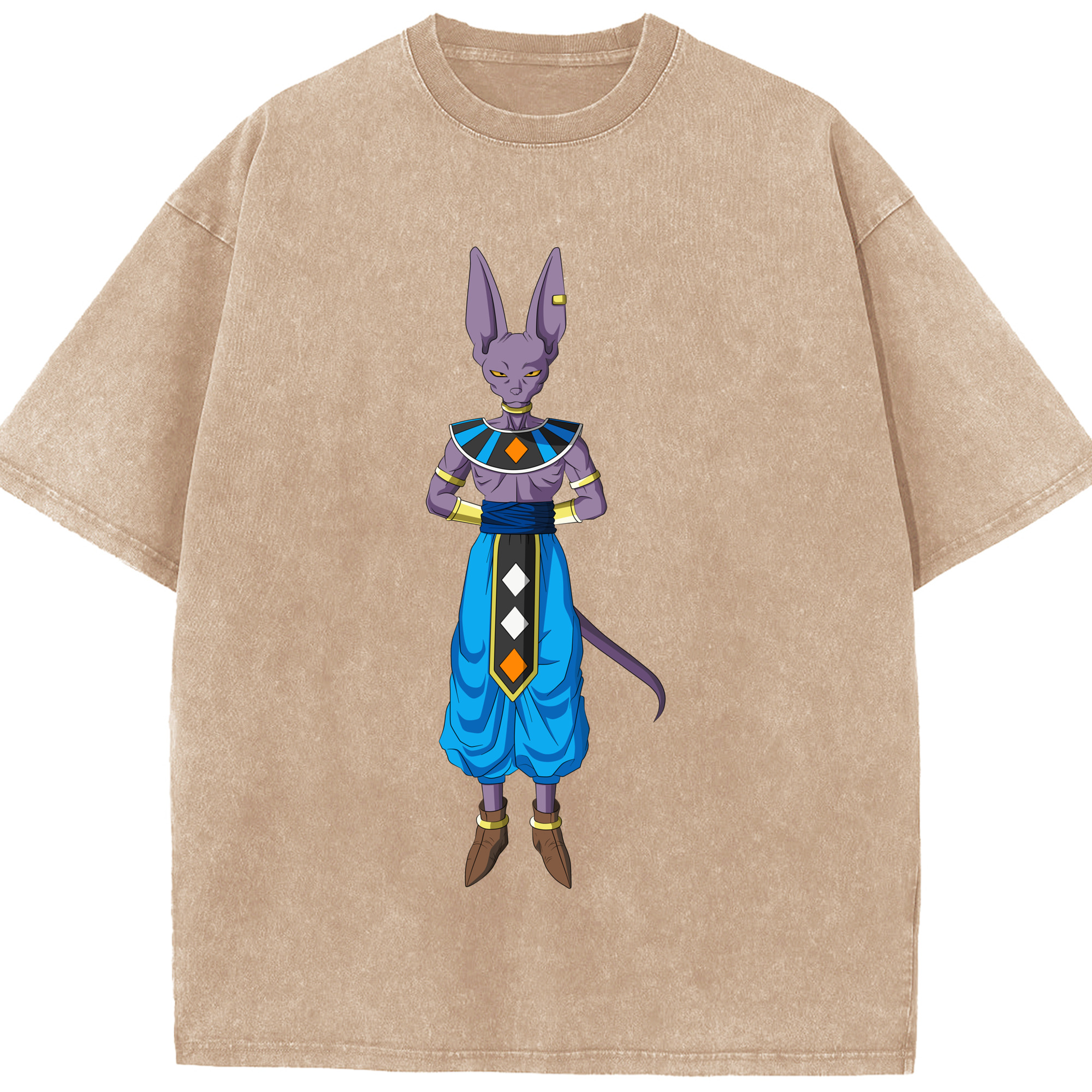 （画像用） ドラゴンボール ビルス 破壊神ビルス DRAGON BALL Beerus Birusu 綿100% ヴィンテージ風 半袖Tシャツ（フロントプリント）