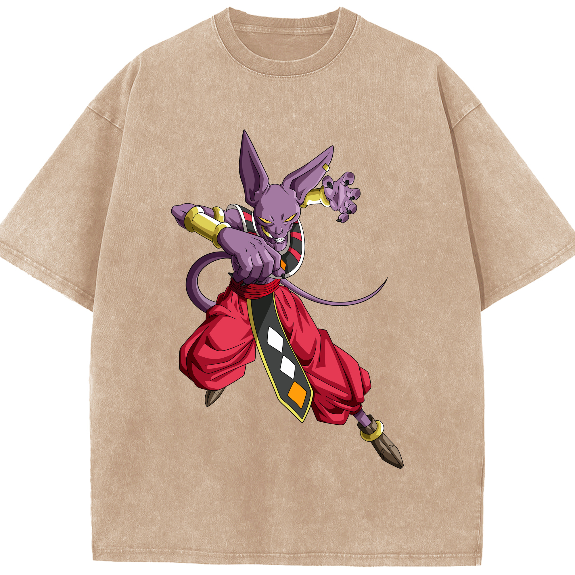 （画像用） ドラゴンボール ビルス 破壊神ビルス DRAGON BALL Beerus Birusu 綿100% ヴィンテージ風 半袖Tシャツ（フロントプリント）