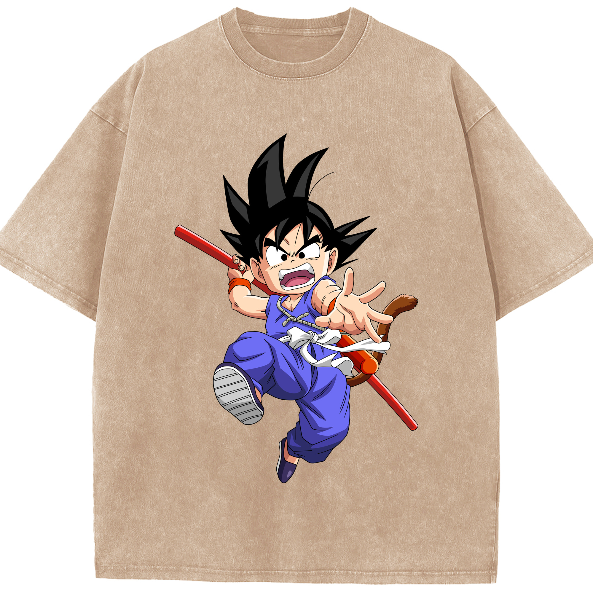 （画像用） ドラゴンボール 孫悟空（そん ごくう）Son Goku カカロット DRAGON BALL Kakarotto 綿100% ヴィンテージ風 半袖Tシャツ（フロントプリント）