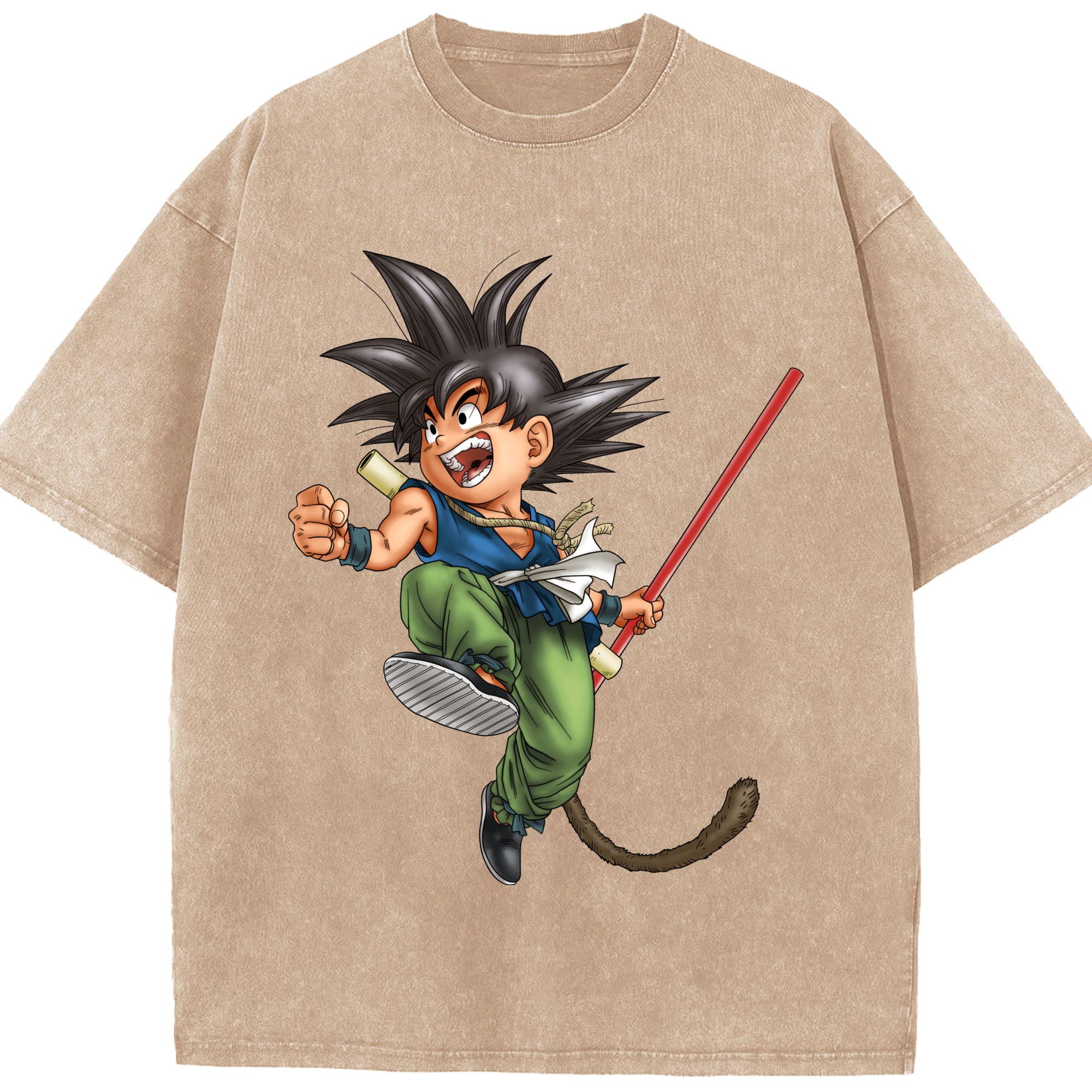 （画像用） ドラゴンボール 孫悟空（そん ごくう）Son Goku カカロット DRAGON BALL Kakarotto 綿100% ヴィンテージ風 半袖Tシャツ（フロントプリント）