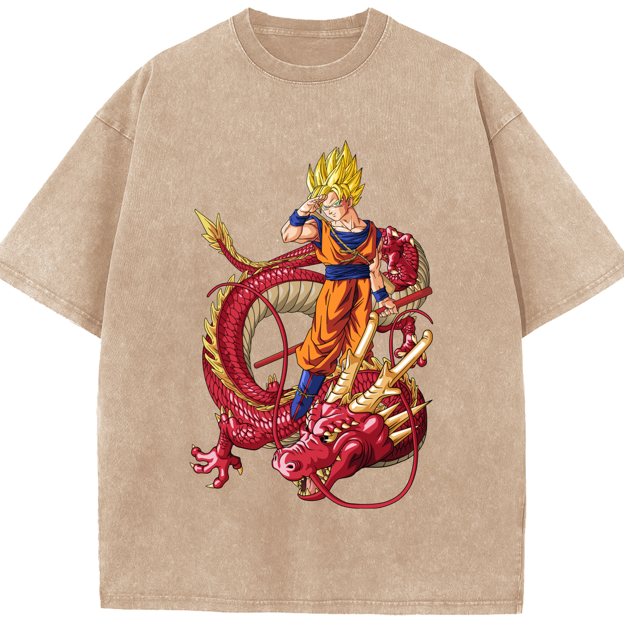 （画像用） ドラゴンボール 孫悟空（そん ごくう）Son Goku カカロット DRAGON BALL Kakarotto 綿100% ヴィンテージ風 半袖Tシャツ（フロントプリント）