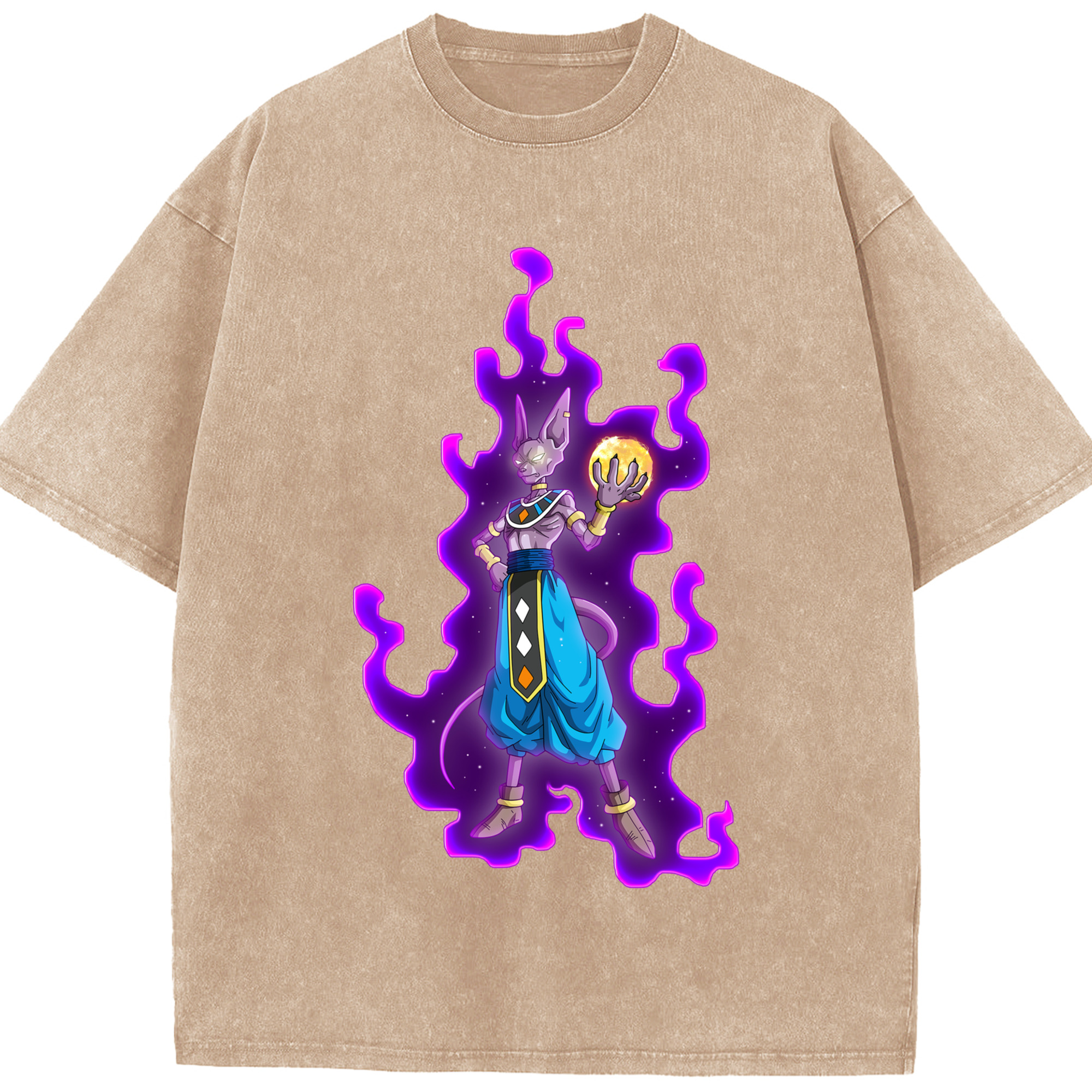 （画像用） ドラゴンボール ビルス 破壊神ビルス DRAGON BALL Beerus Birusu 綿100% ヴィンテージ風 半袖Tシャツ（フロントプリント）