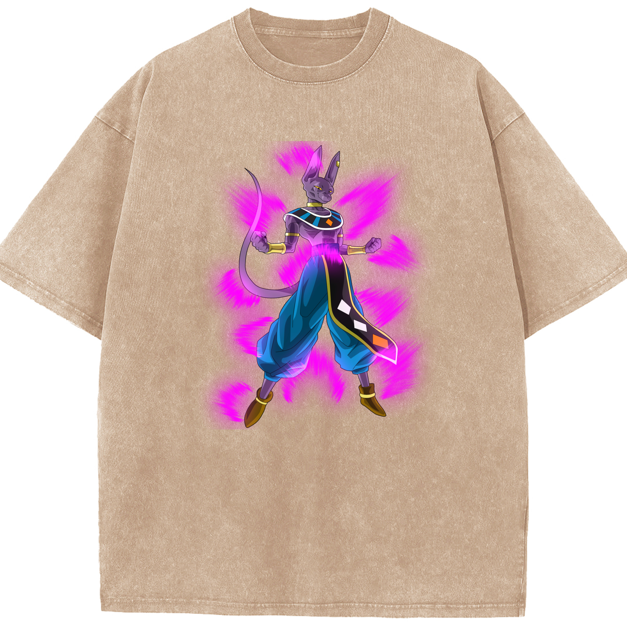 （画像用） ドラゴンボール ビルス 破壊神ビルス DRAGON BALL Beerus Birusu 綿100% ヴィンテージ風 半袖Tシャツ（フロントプリント）