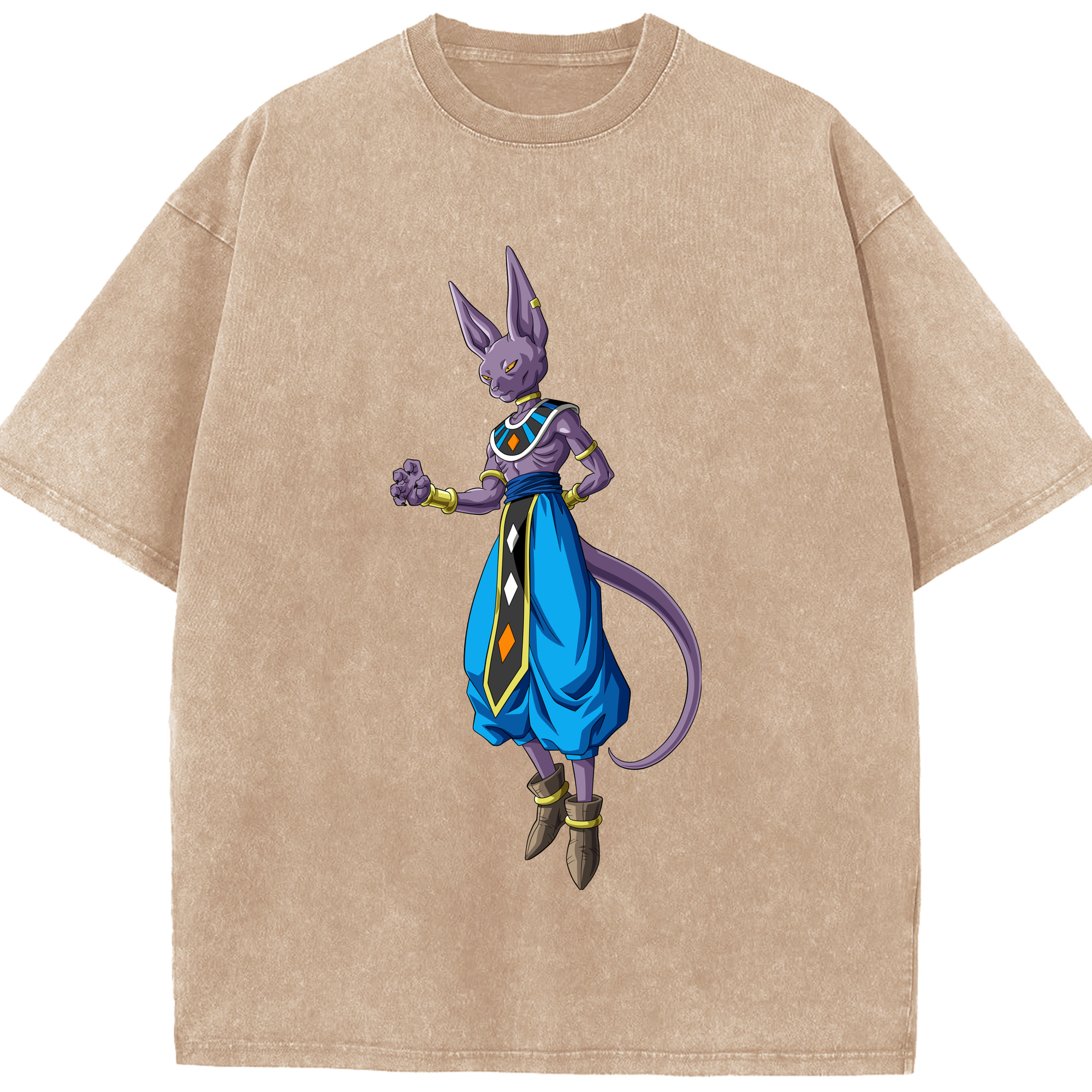 （画像用） ドラゴンボール ビルス 破壊神ビルス DRAGON BALL Beerus Birusu 綿100% ヴィンテージ風 半袖Tシャツ（フロントプリント）