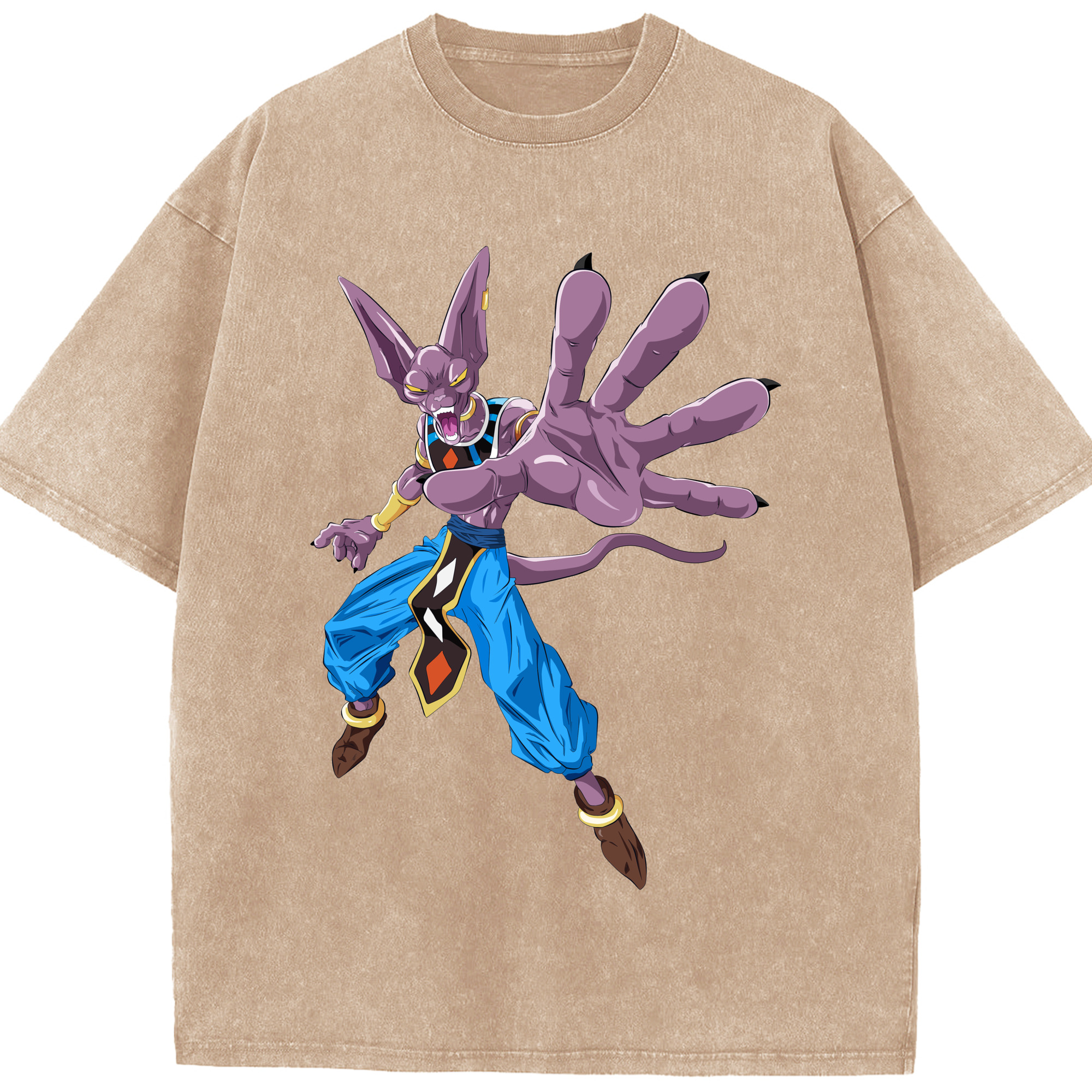 （画像用） ドラゴンボール ビルス 破壊神ビルス DRAGON BALL Beerus Birusu 綿100% ヴィンテージ風 半袖Tシャツ（フロントプリント）