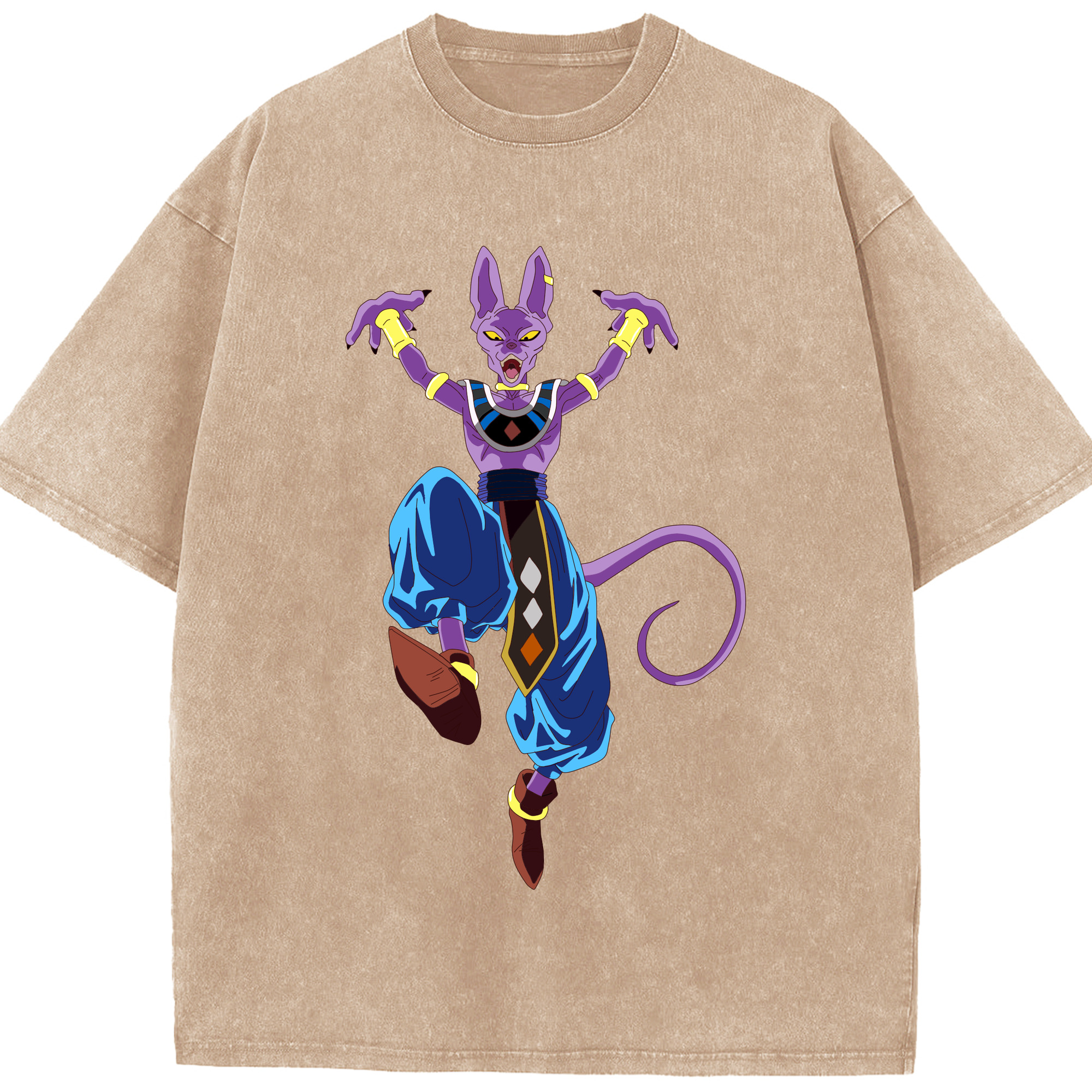 （画像用） ドラゴンボール ビルス 破壊神ビルス DRAGON BALL Beerus Birusu 綿100% ヴィンテージ風 半袖Tシャツ（フロントプリント）