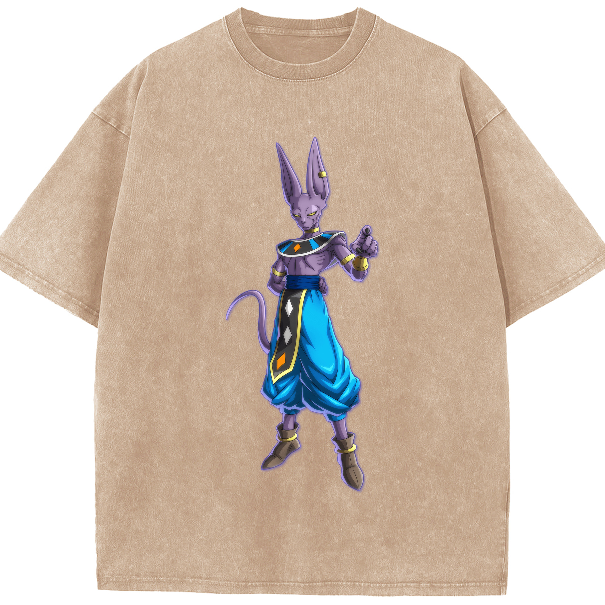 （画像用） ドラゴンボール ビルス 破壊神ビルス DRAGON BALL Beerus Birusu 綿100% ヴィンテージ風 半袖Tシャツ（フロントプリント）
