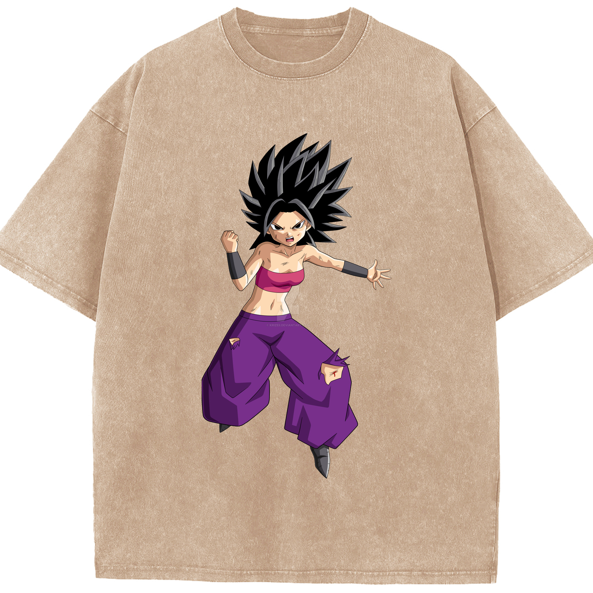 （画像用） ドラゴンボール カリフラ DRAGON BALL Caulifla 綿100% ヴィンテージ風 半袖Tシャツ（フロントプリント）