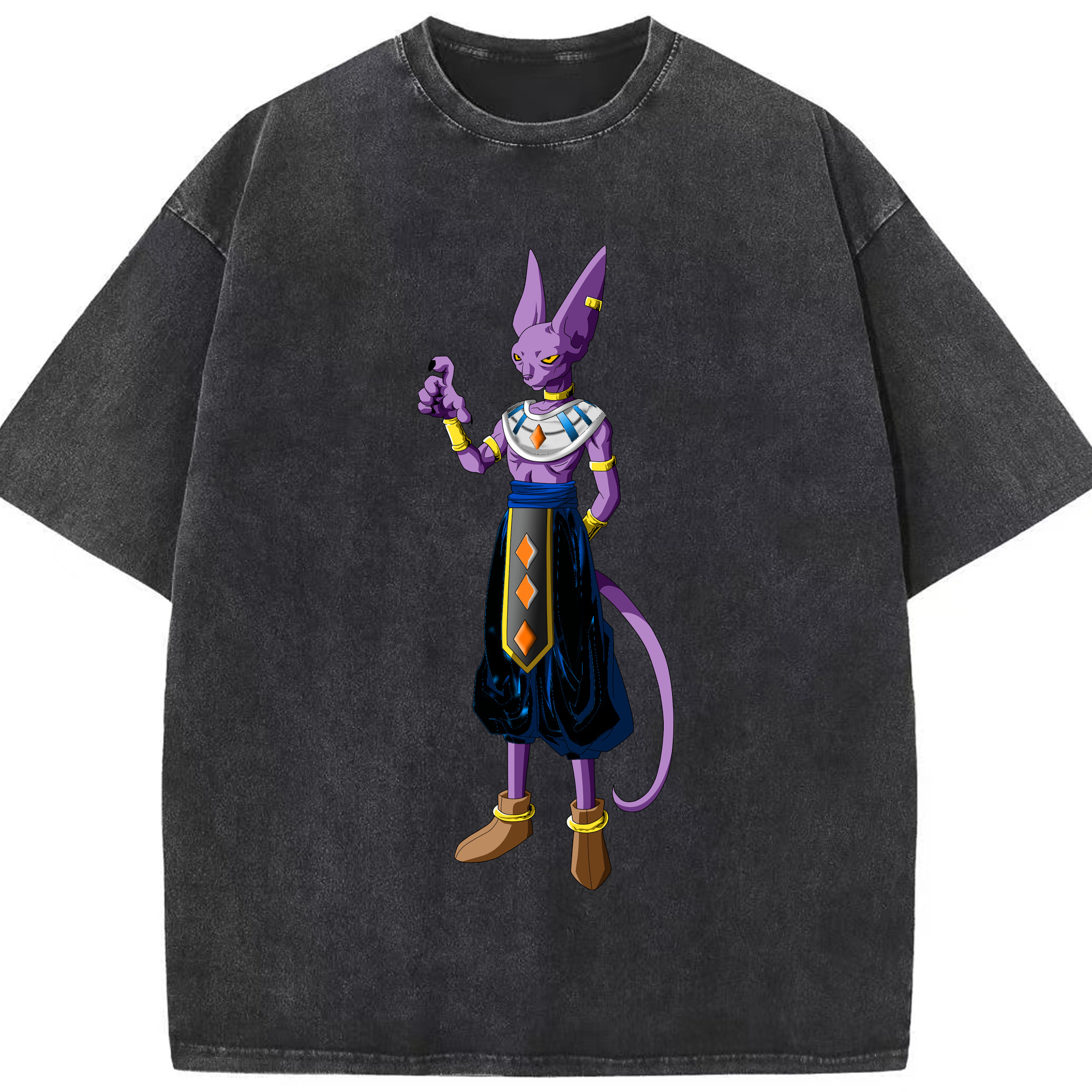 （画像用） ドラゴンボール ビルス 破壊神ビルス DRAGON BALL Beerus Birusu 綿100% ヴィンテージ風 半袖Tシャツ（フロントプリント）