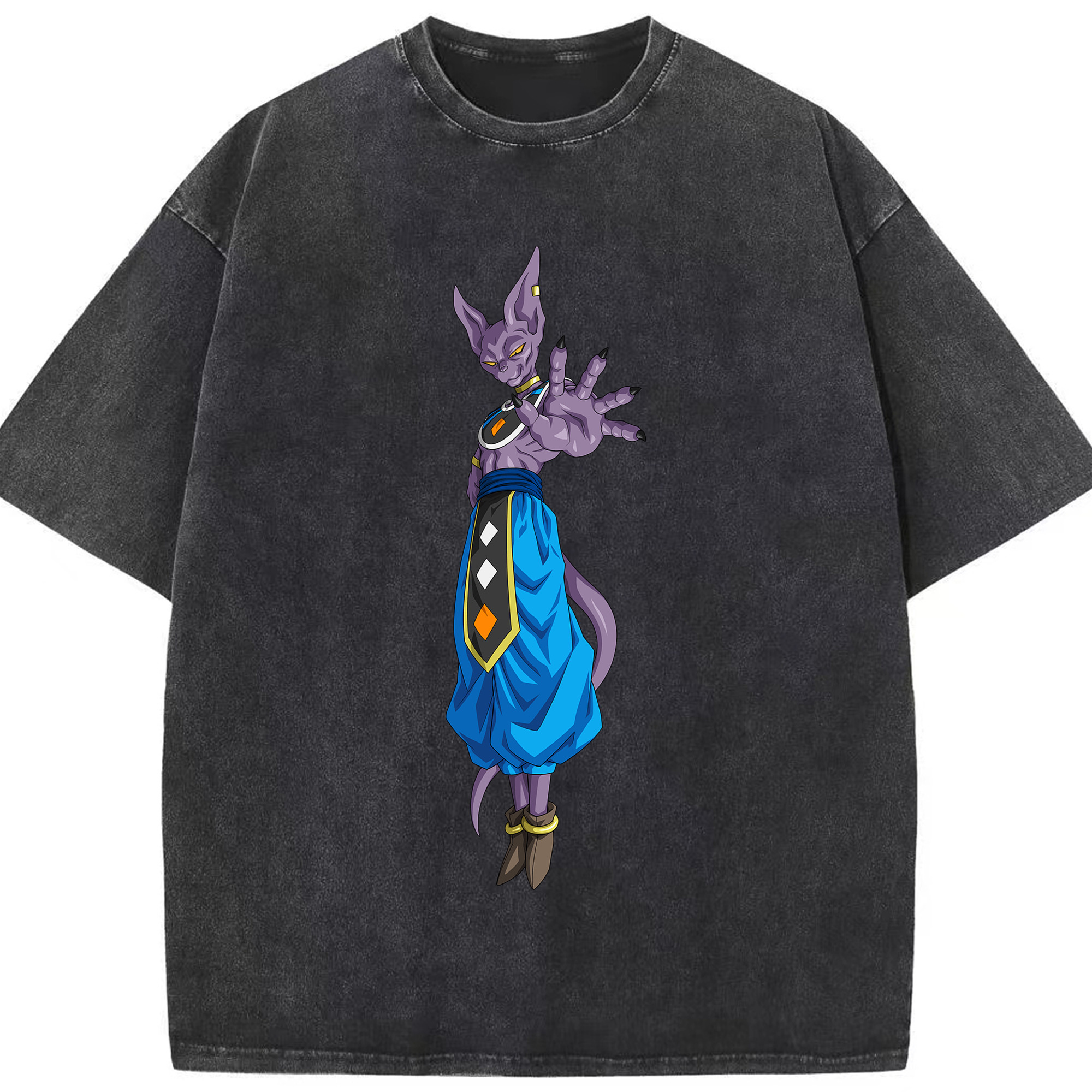 （画像用） ドラゴンボール ビルス 破壊神ビルス DRAGON BALL Beerus Birusu 綿100% ヴィンテージ風 半袖Tシャツ（フロントプリント）