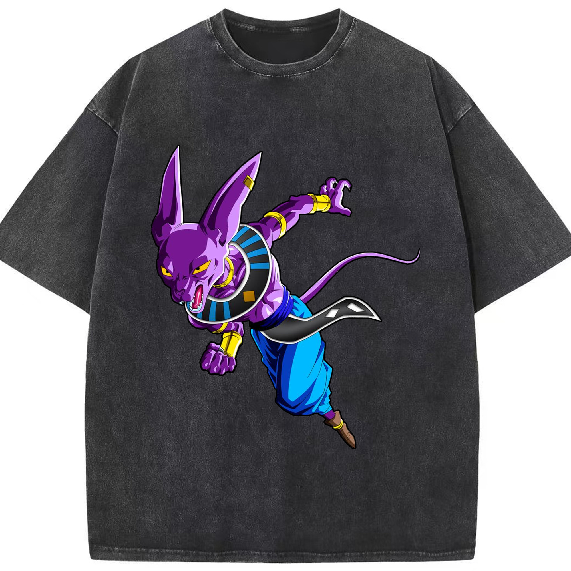 （画像用） ドラゴンボール ビルス 破壊神ビルス DRAGON BALL Beerus Birusu 綿100% ヴィンテージ風 半袖Tシャツ（フロントプリント）