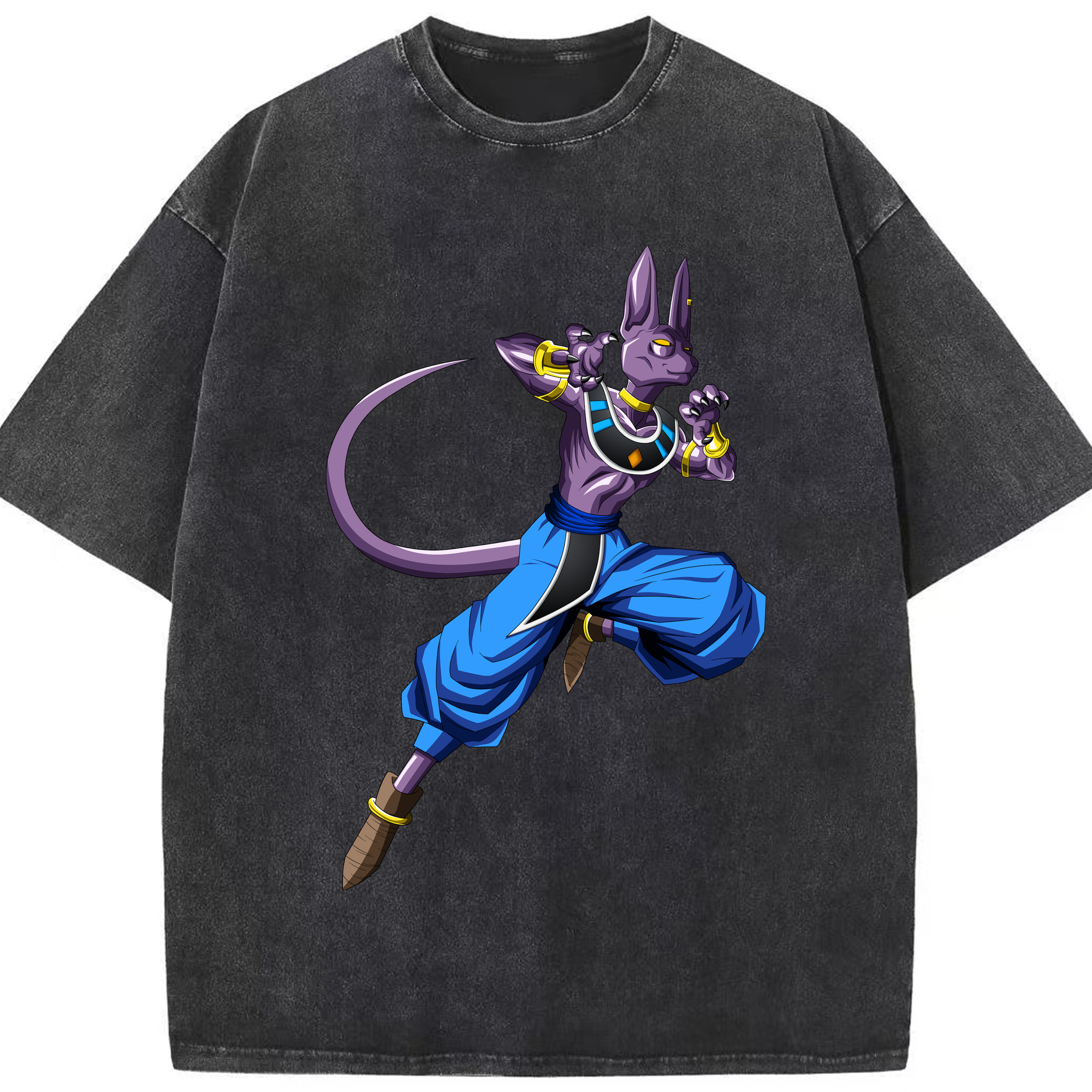 （画像用） ドラゴンボール ビルス 破壊神ビルス DRAGON BALL Beerus Birusu 綿100% ヴィンテージ風 半袖Tシャツ（フロントプリント）