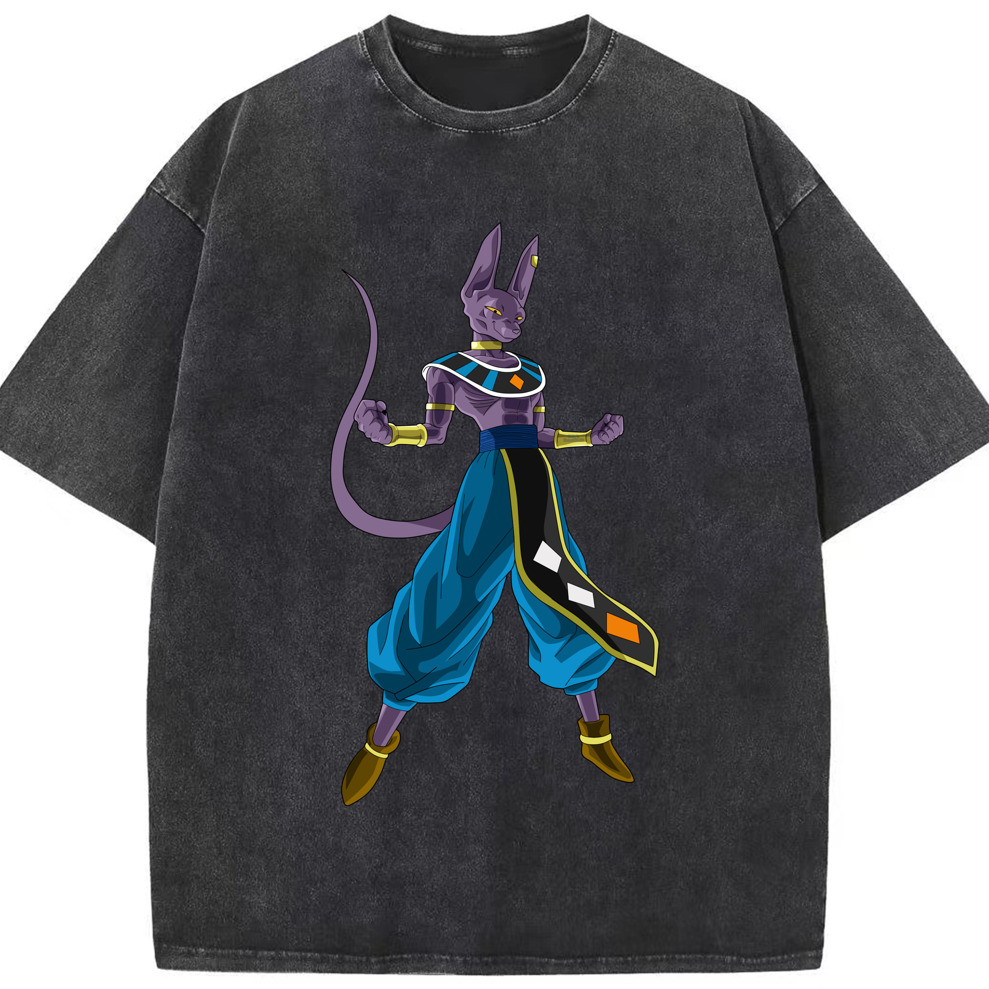 （画像用） ドラゴンボール ビルス 破壊神ビルス DRAGON BALL Beerus Birusu 綿100% ヴィンテージ風 半袖Tシャツ（フロントプリント）