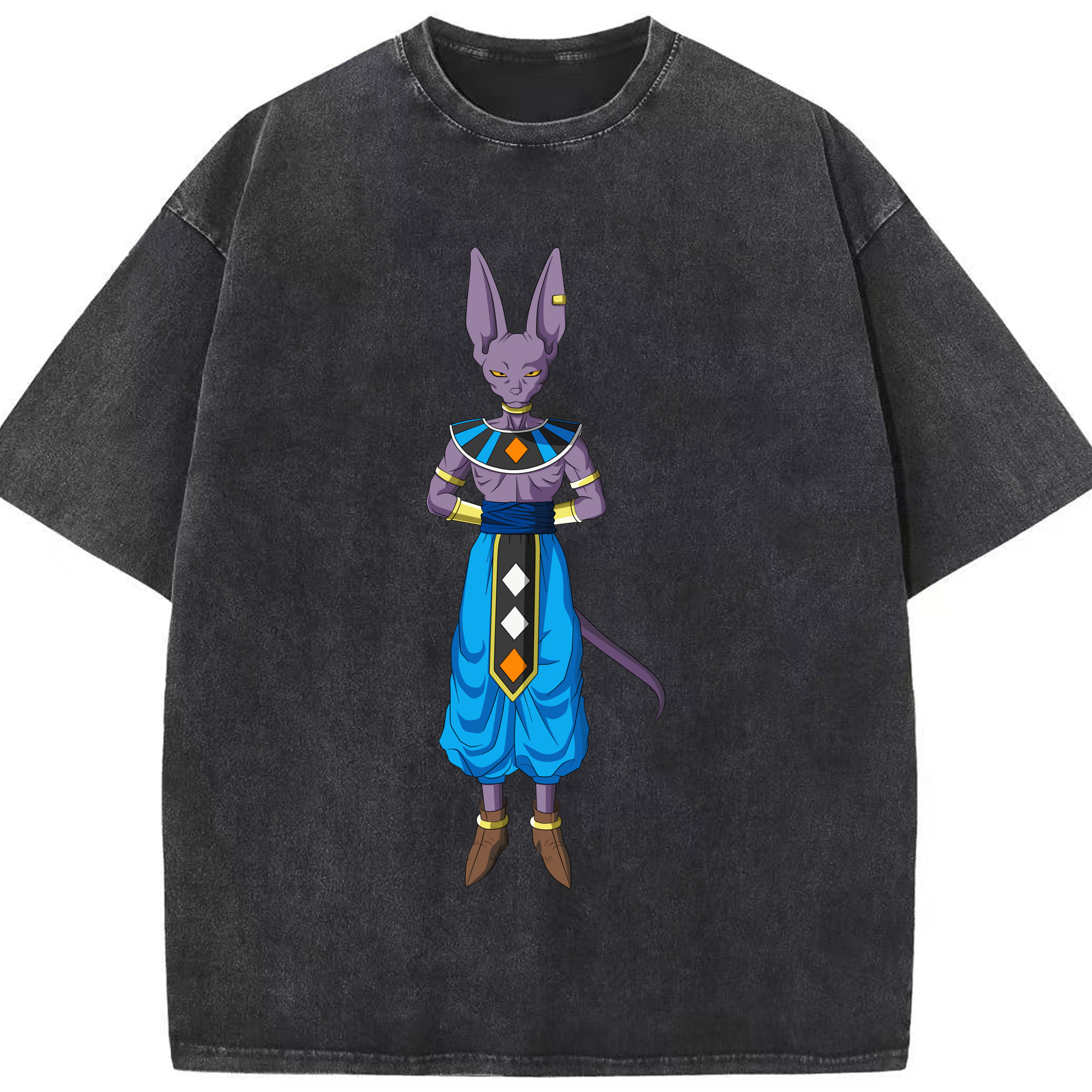 （画像用） ドラゴンボール ビルス 破壊神ビルス DRAGON BALL Beerus Birusu 綿100% ヴィンテージ風 半袖Tシャツ（フロントプリント）