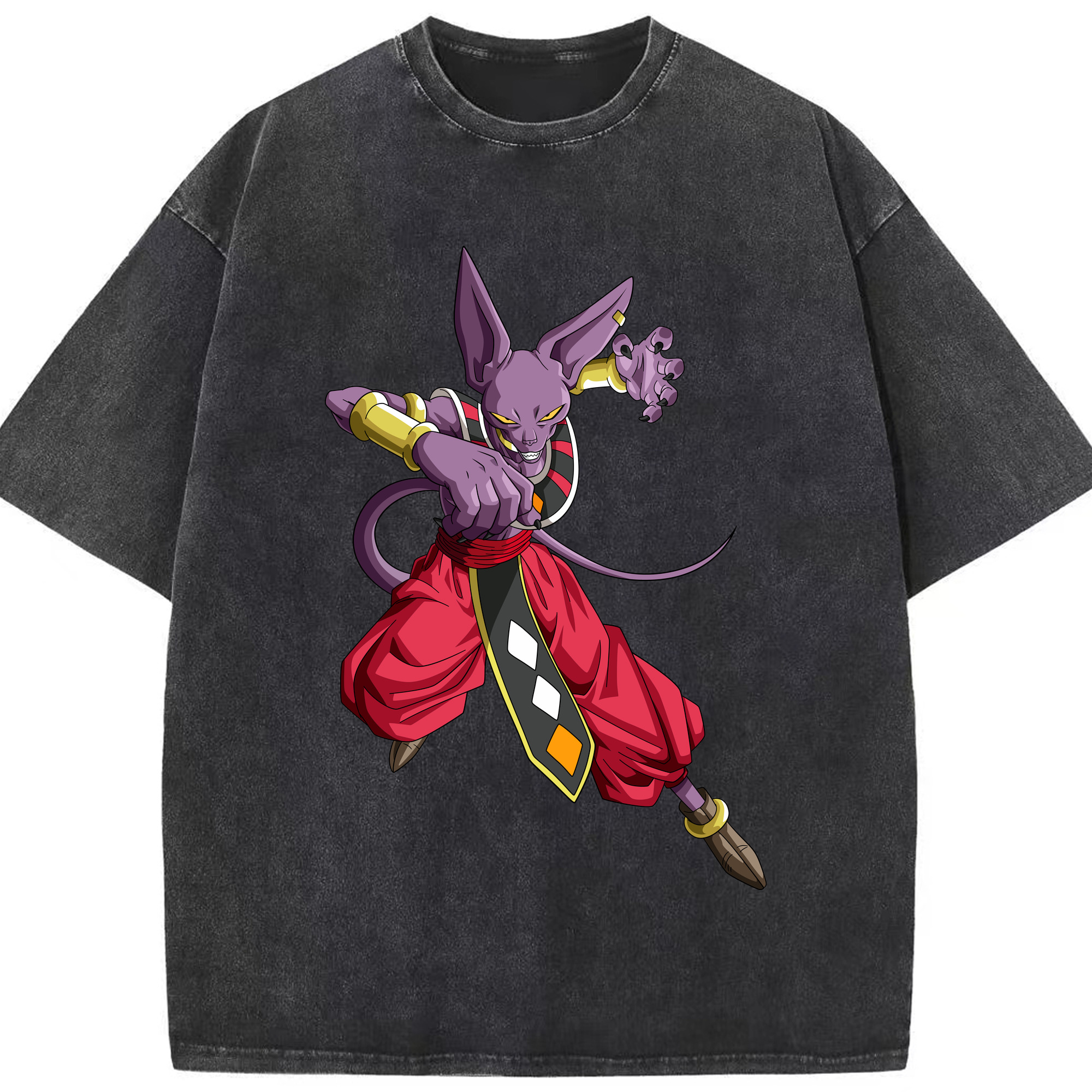 （画像用） ドラゴンボール ビルス 破壊神ビルス DRAGON BALL Beerus Birusu 綿100% ヴィンテージ風 半袖Tシャツ（フロントプリント）