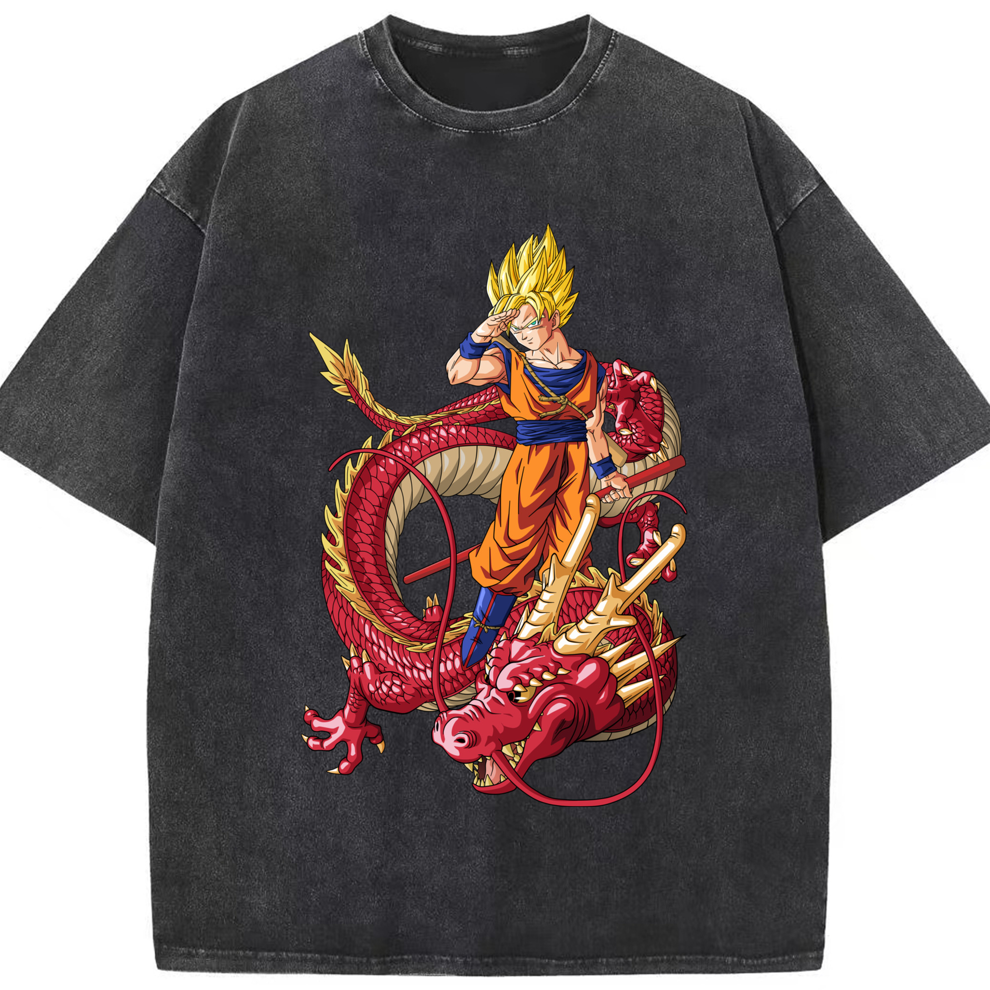 （画像用） ドラゴンボール 孫悟空（そん ごくう）Son Goku カカロット DRAGON BALL Kakarotto 綿100% ヴィンテージ風 半袖Tシャツ（フロントプリント）