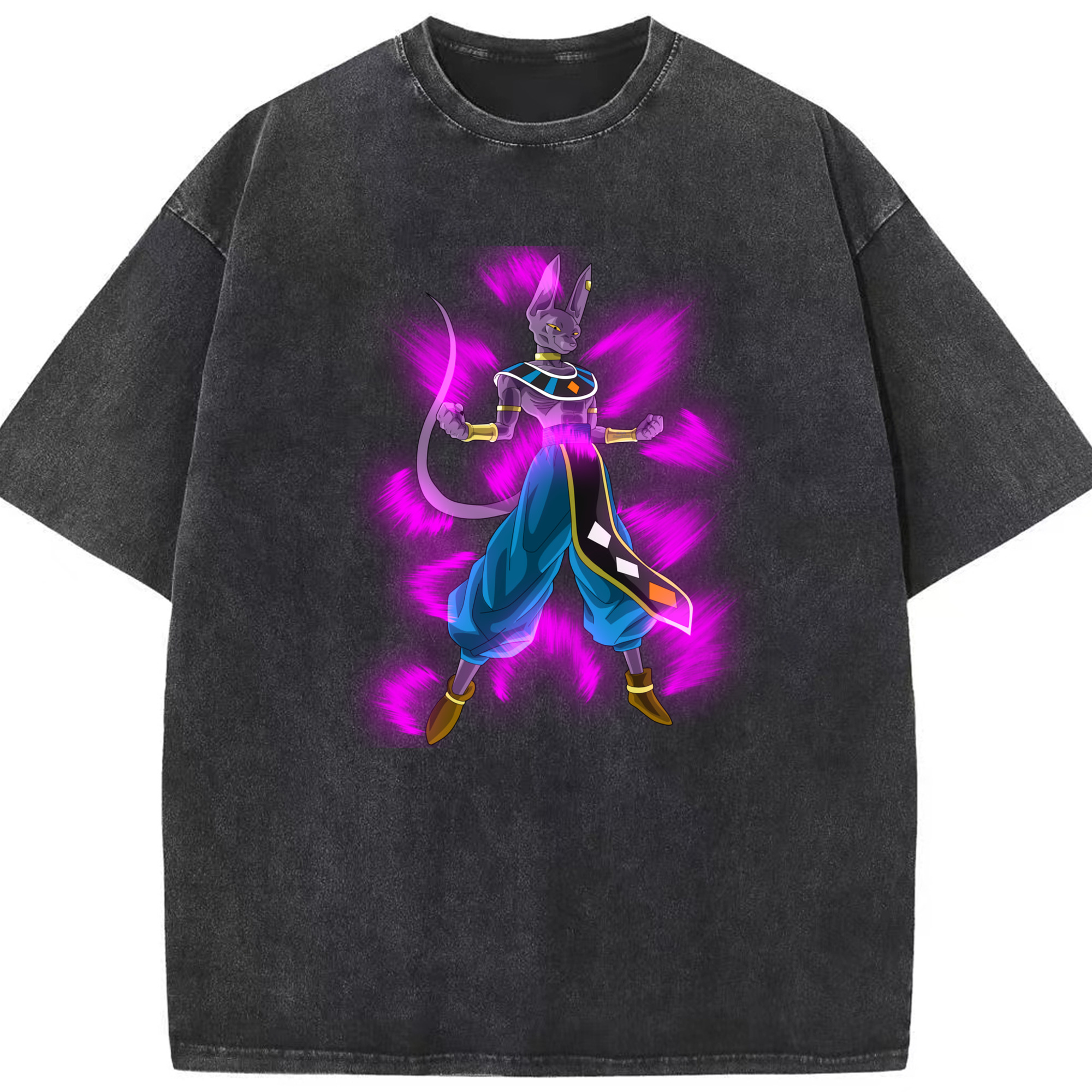 （画像用） ドラゴンボール ビルス 破壊神ビルス DRAGON BALL Beerus Birusu 綿100% ヴィンテージ風 半袖Tシャツ（フロントプリント）