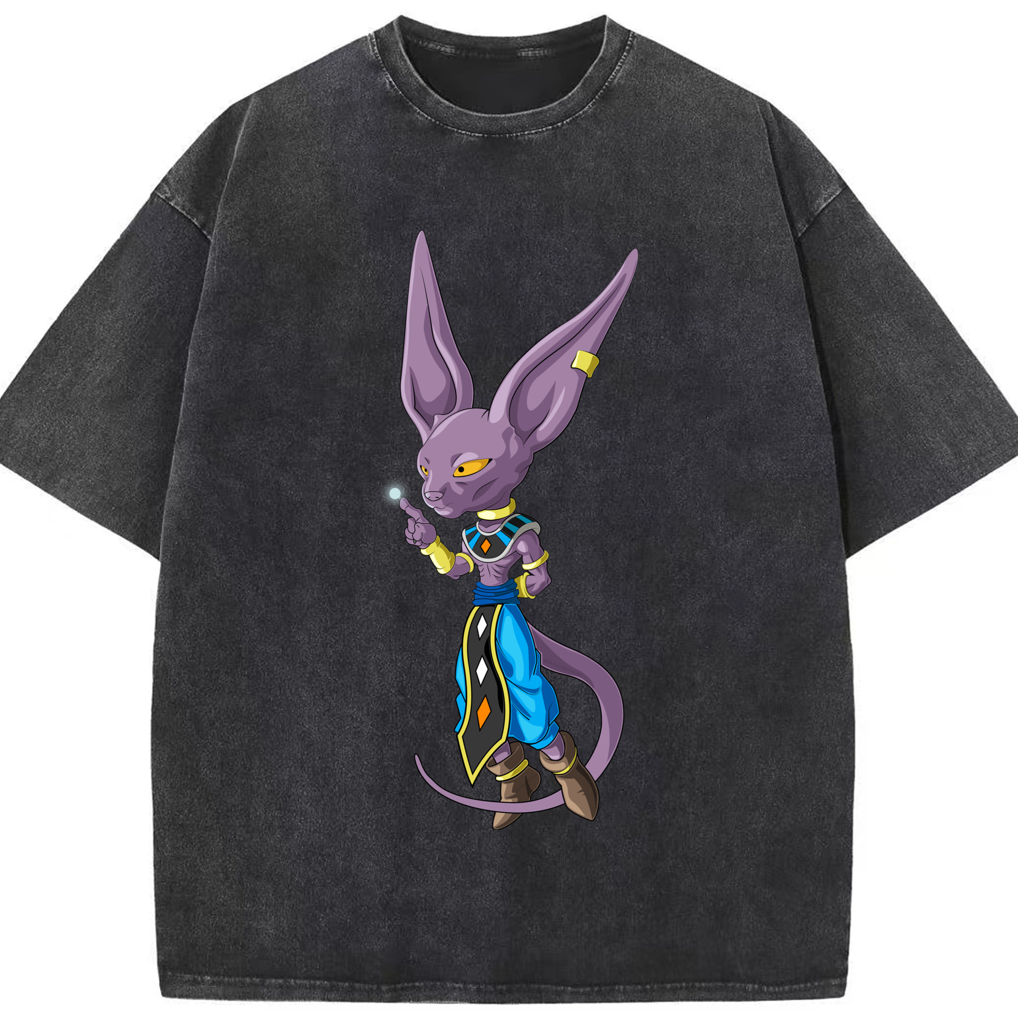 （画像用） ドラゴンボール ビルス 破壊神ビルス DRAGON BALL Beerus Birusu 綿100% ヴィンテージ風 半袖Tシャツ（フロントプリント）