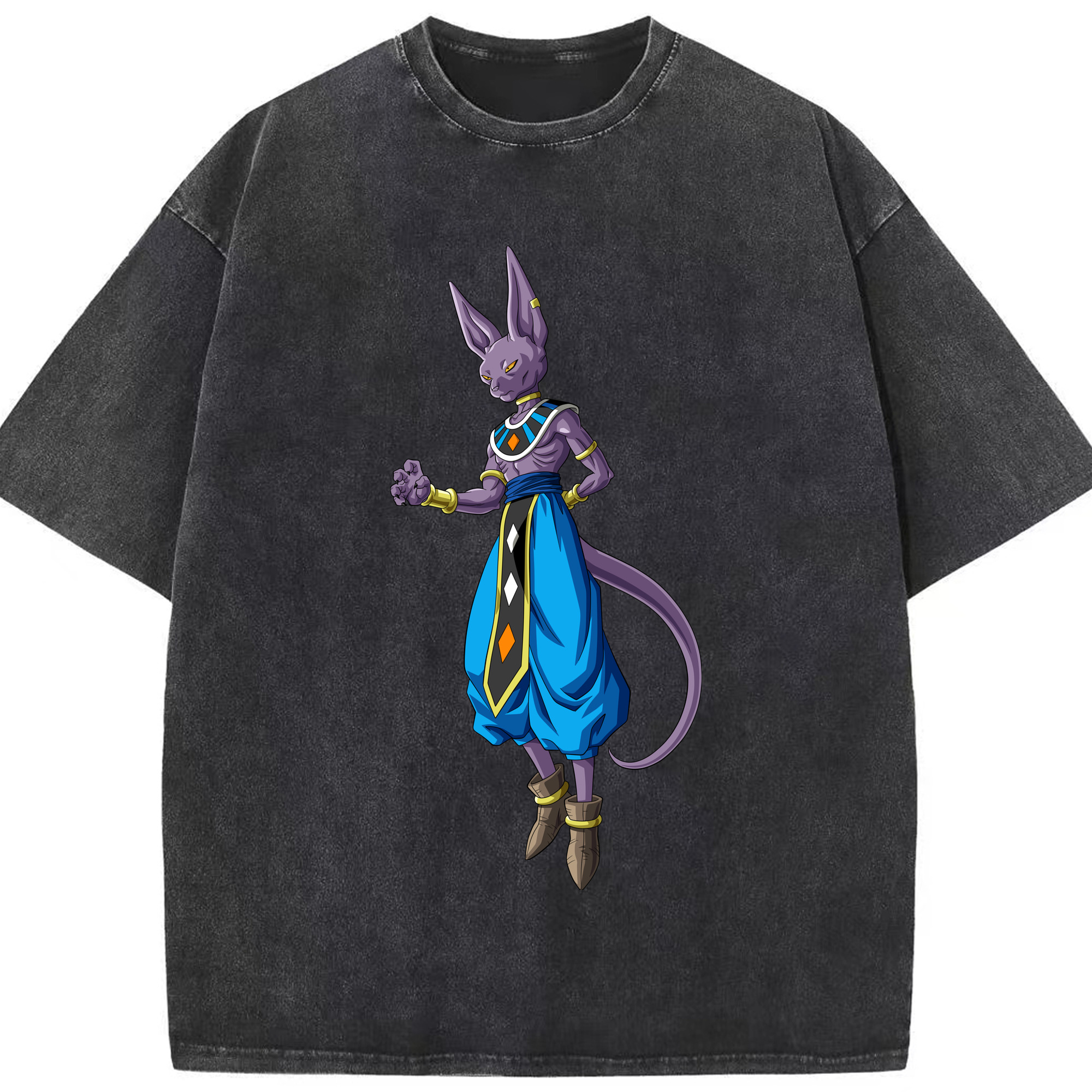 （画像用） ドラゴンボール ビルス 破壊神ビルス DRAGON BALL Beerus Birusu 綿100% ヴィンテージ風 半袖Tシャツ（フロントプリント）