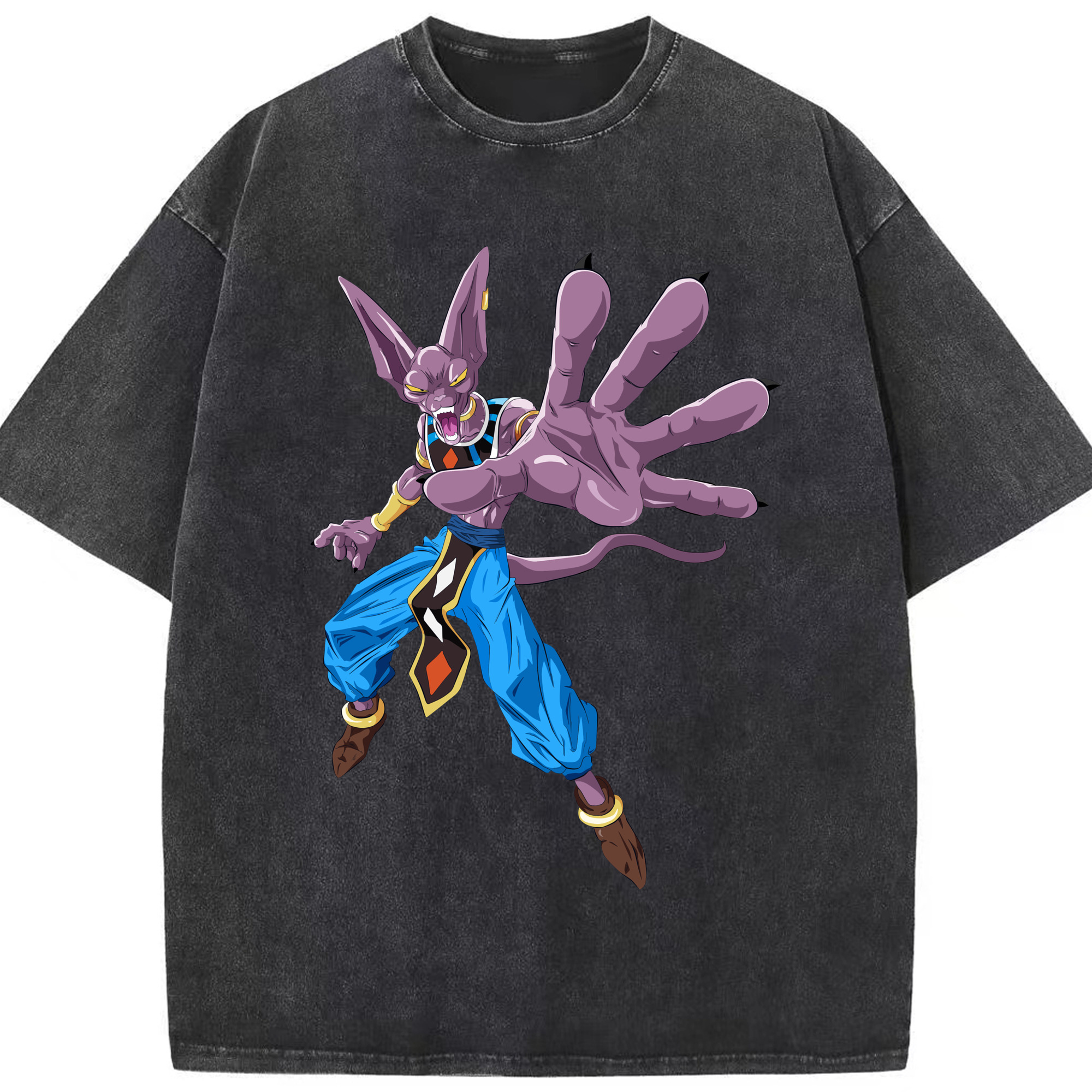 （画像用） ドラゴンボール ビルス 破壊神ビルス DRAGON BALL Beerus Birusu 綿100% ヴィンテージ風 半袖Tシャツ（フロントプリント）
