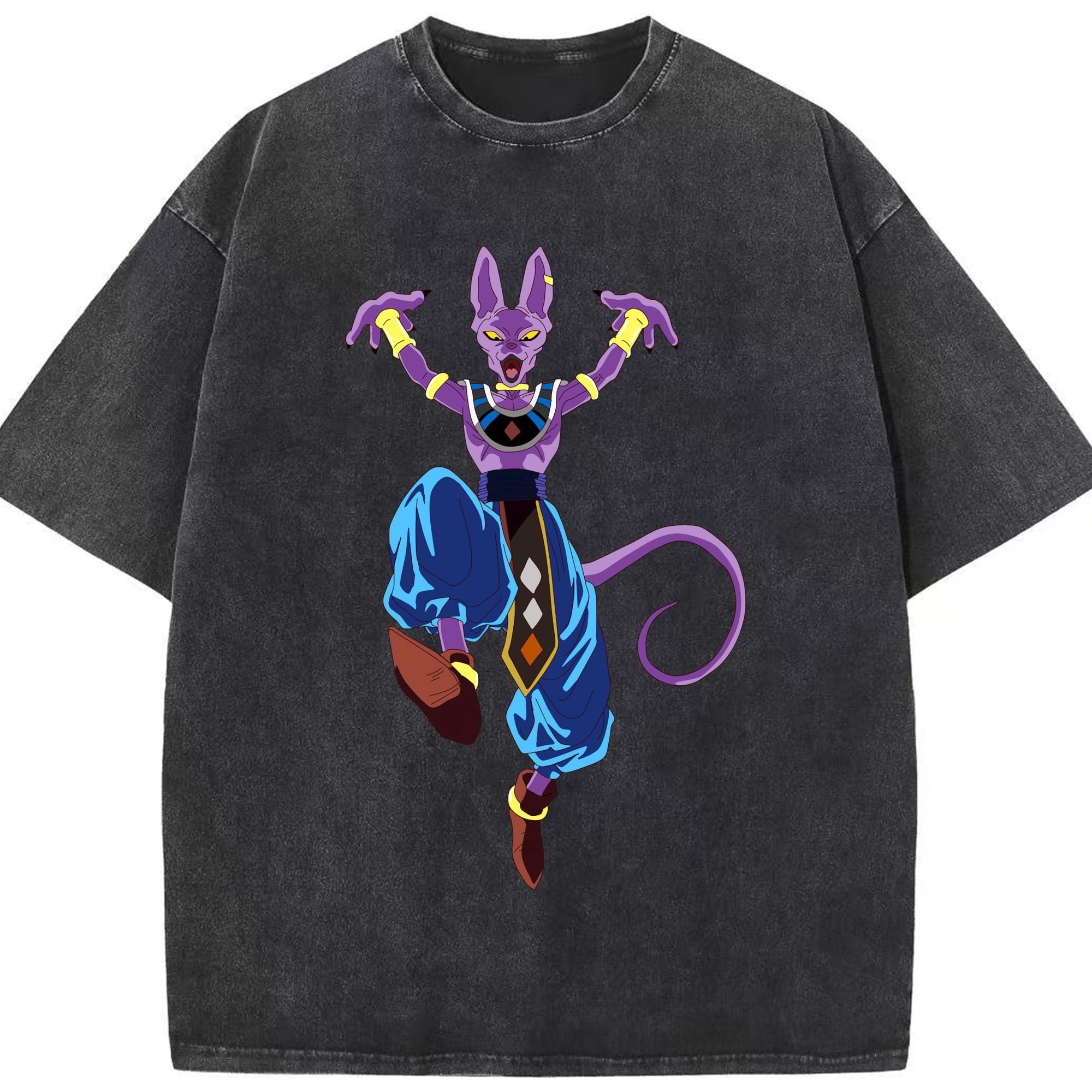 （画像用） ドラゴンボール ビルス 破壊神ビルス DRAGON BALL Beerus Birusu 綿100% ヴィンテージ風 半袖Tシャツ（フロントプリント）