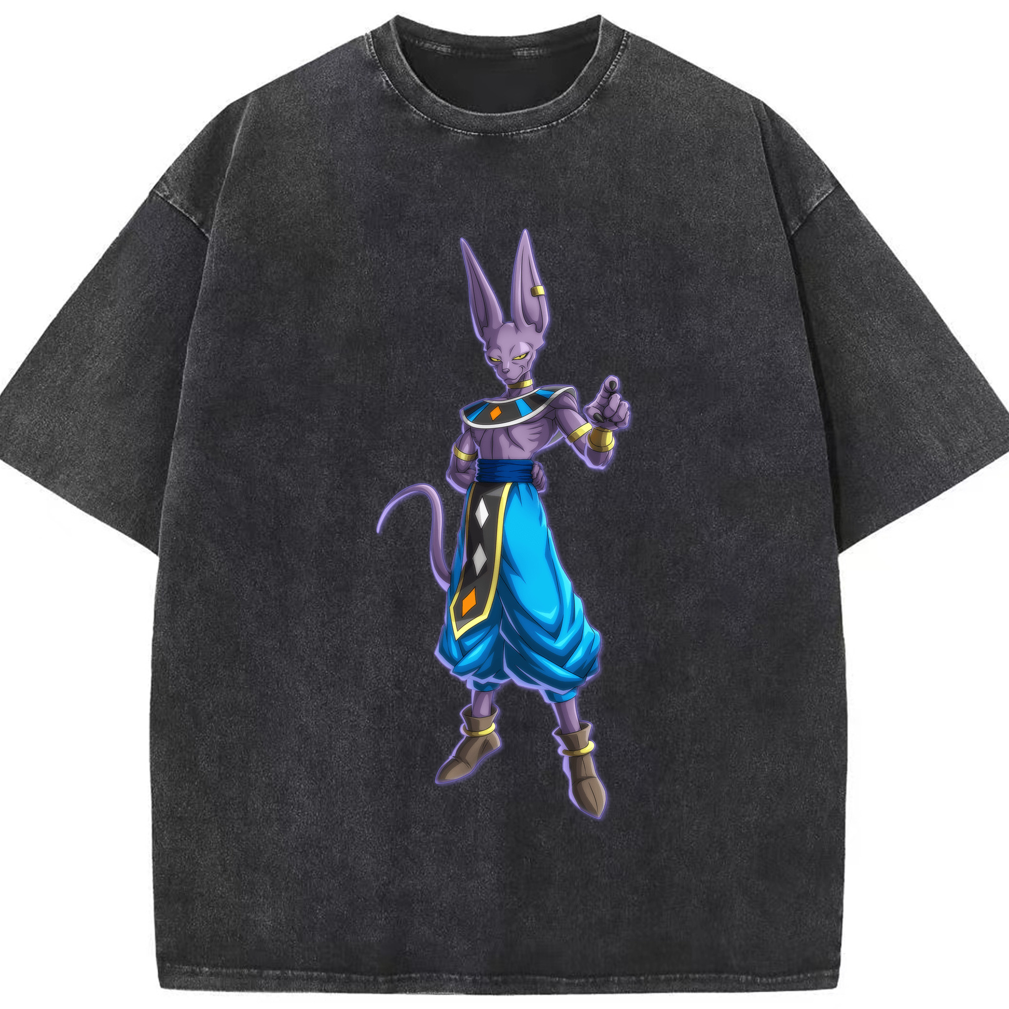 （画像用） ドラゴンボール ビルス 破壊神ビルス DRAGON BALL Beerus Birusu 綿100% ヴィンテージ風 半袖Tシャツ（フロントプリント）
