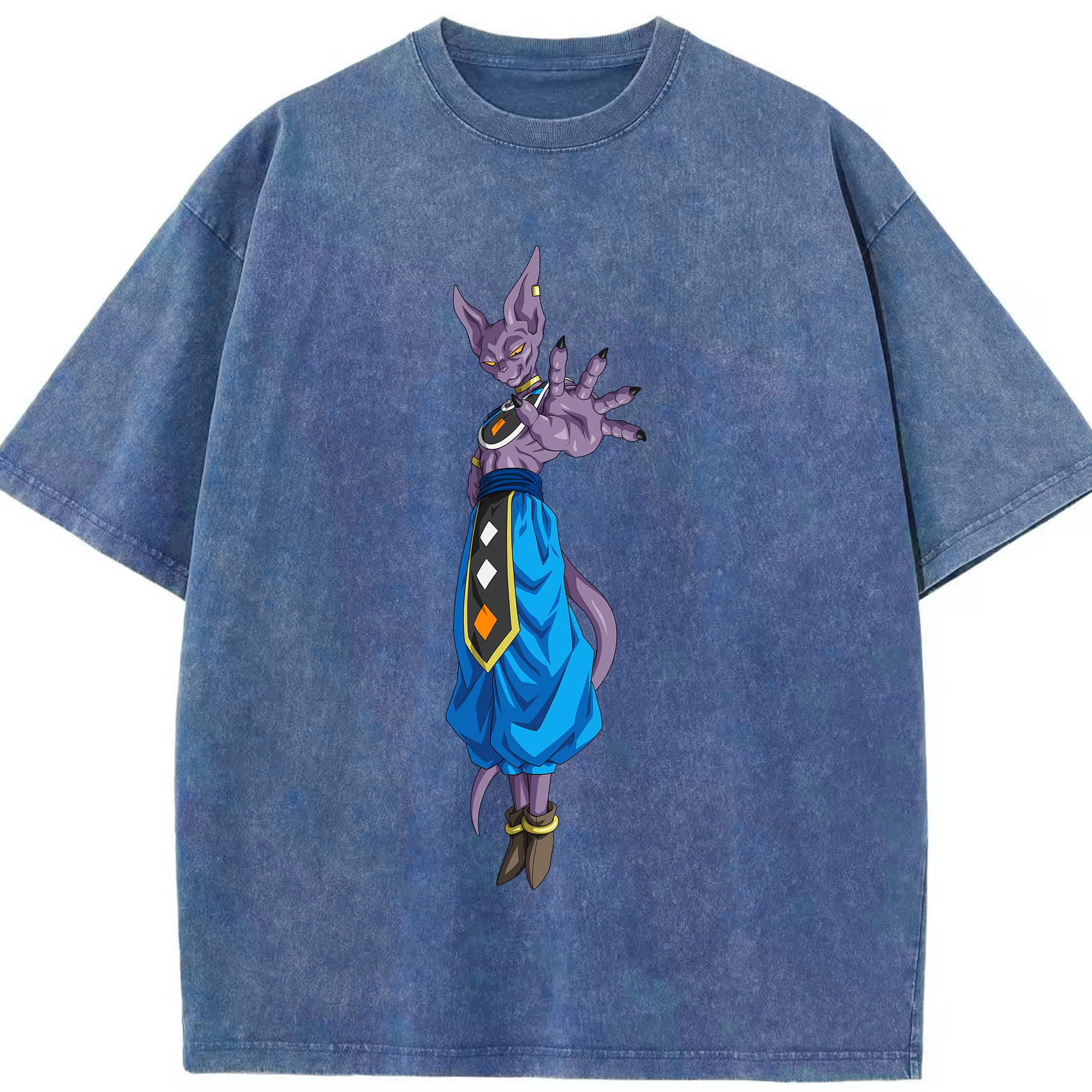 （画像用） ドラゴンボール ビルス 破壊神ビルス DRAGON BALL Beerus Birusu 綿100% ヴィンテージ風 半袖Tシャツ（フロントプリント）