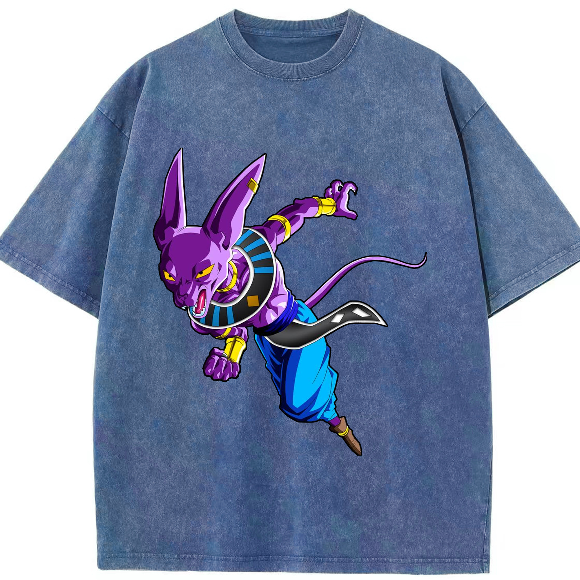 （画像用） ドラゴンボール ビルス 破壊神ビルス DRAGON BALL Beerus Birusu 綿100% ヴィンテージ風 半袖Tシャツ（フロントプリント）
