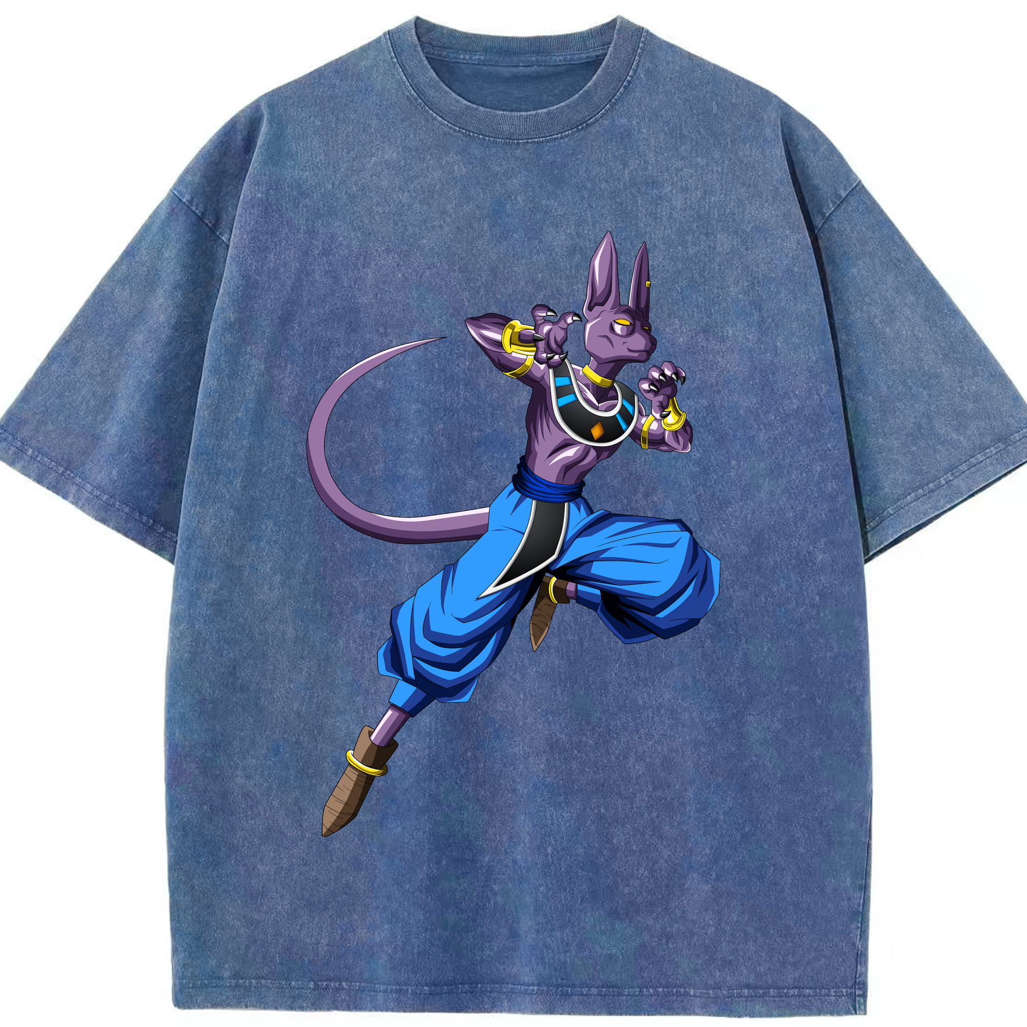 （画像用） ドラゴンボール ビルス 破壊神ビルス DRAGON BALL Beerus Birusu 綿100% ヴィンテージ風 半袖Tシャツ（フロントプリント）