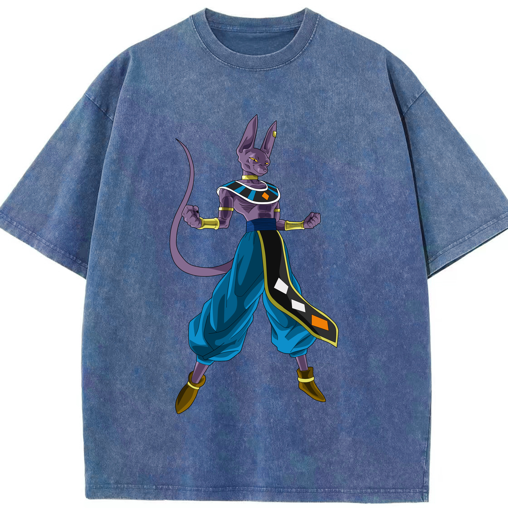 （画像用） ドラゴンボール ビルス 破壊神ビルス DRAGON BALL Beerus Birusu 綿100% ヴィンテージ風 半袖Tシャツ（フロントプリント）