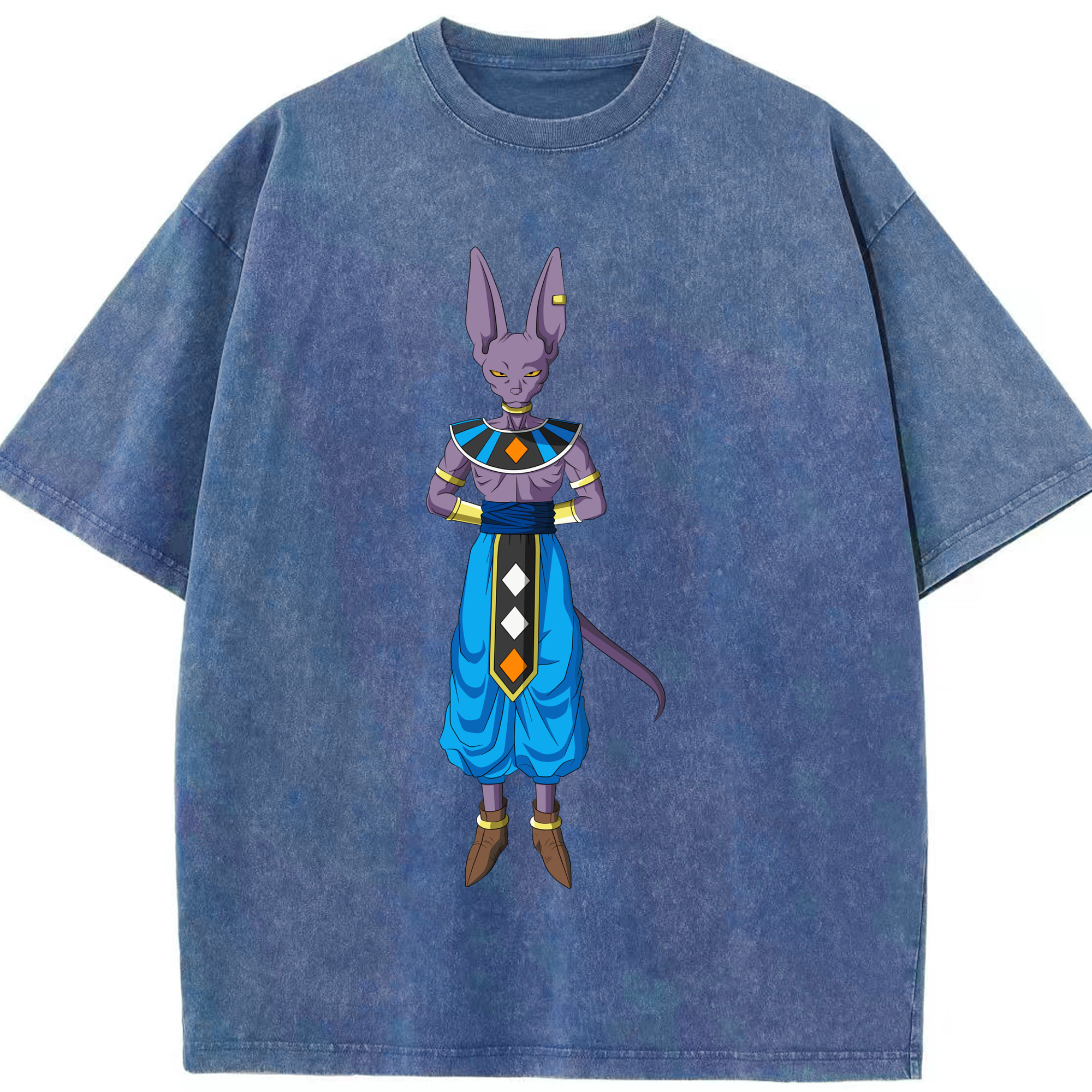 （画像用） ドラゴンボール ビルス 破壊神ビルス DRAGON BALL Beerus Birusu 綿100% ヴィンテージ風 半袖Tシャツ（フロントプリント）