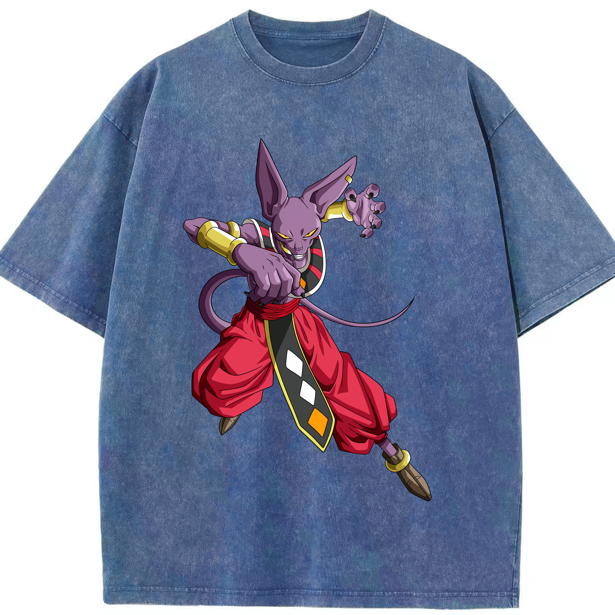 （画像用） ドラゴンボール ビルス 破壊神ビルス DRAGON BALL Beerus Birusu 綿100% ヴィンテージ風 半袖Tシャツ（フロントプリント）
