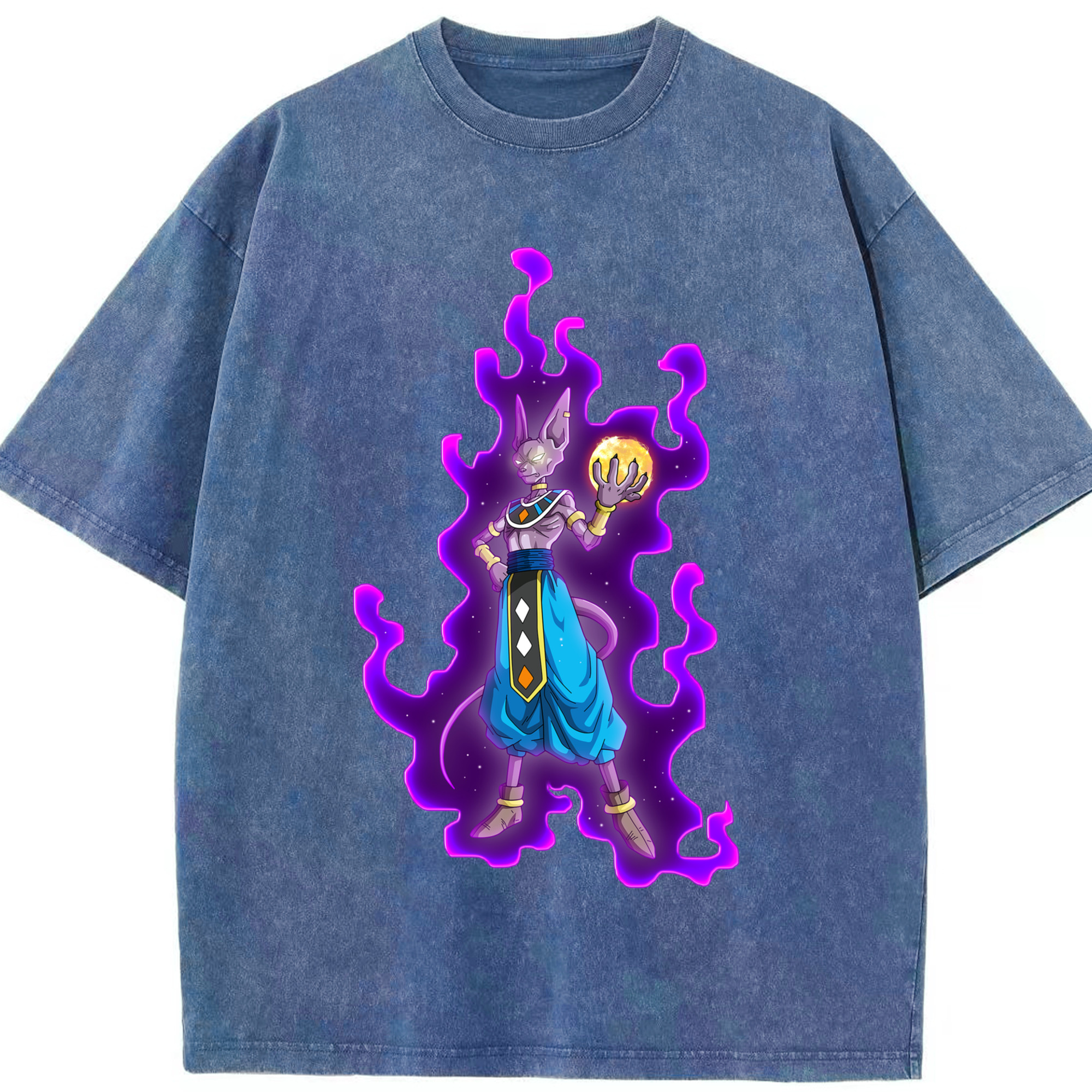 （画像用） ドラゴンボール ビルス 破壊神ビルス DRAGON BALL Beerus Birusu 綿100% ヴィンテージ風 半袖Tシャツ（フロントプリント）
