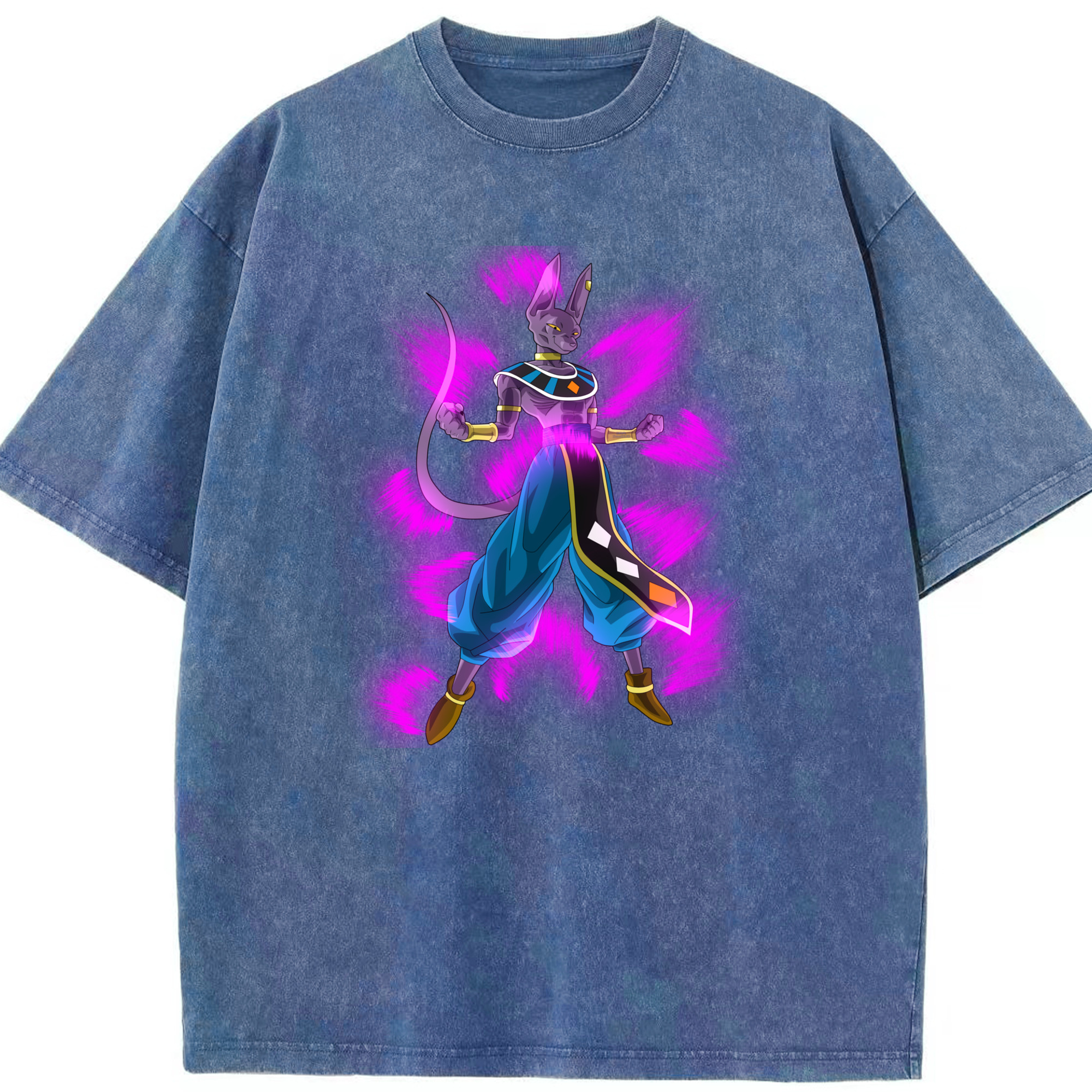 （画像用） ドラゴンボール ビルス 破壊神ビルス DRAGON BALL Beerus Birusu 綿100% ヴィンテージ風 半袖Tシャツ（フロントプリント）