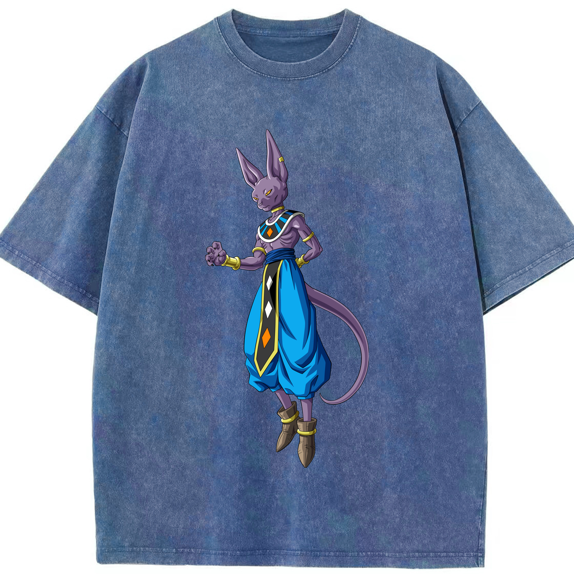 （画像用） ドラゴンボール ビルス 破壊神ビルス DRAGON BALL Beerus Birusu 綿100% ヴィンテージ風 半袖Tシャツ（フロントプリント）