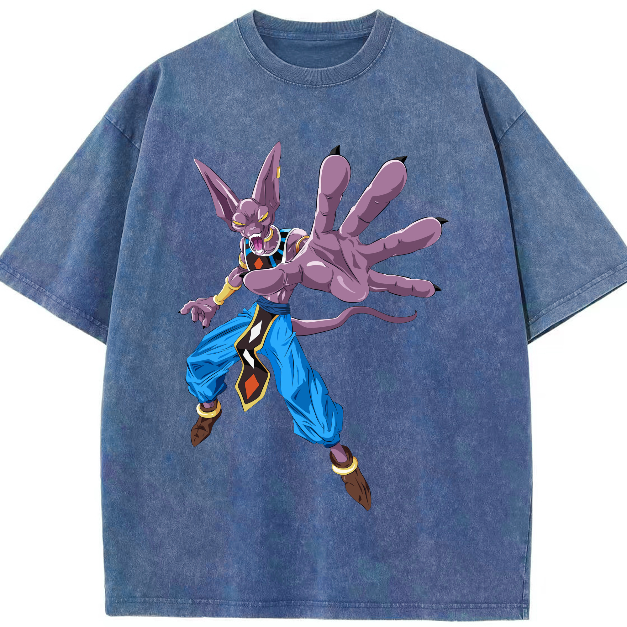 （画像用） ドラゴンボール ビルス 破壊神ビルス DRAGON BALL Beerus Birusu 綿100% ヴィンテージ風 半袖Tシャツ（フロントプリント）