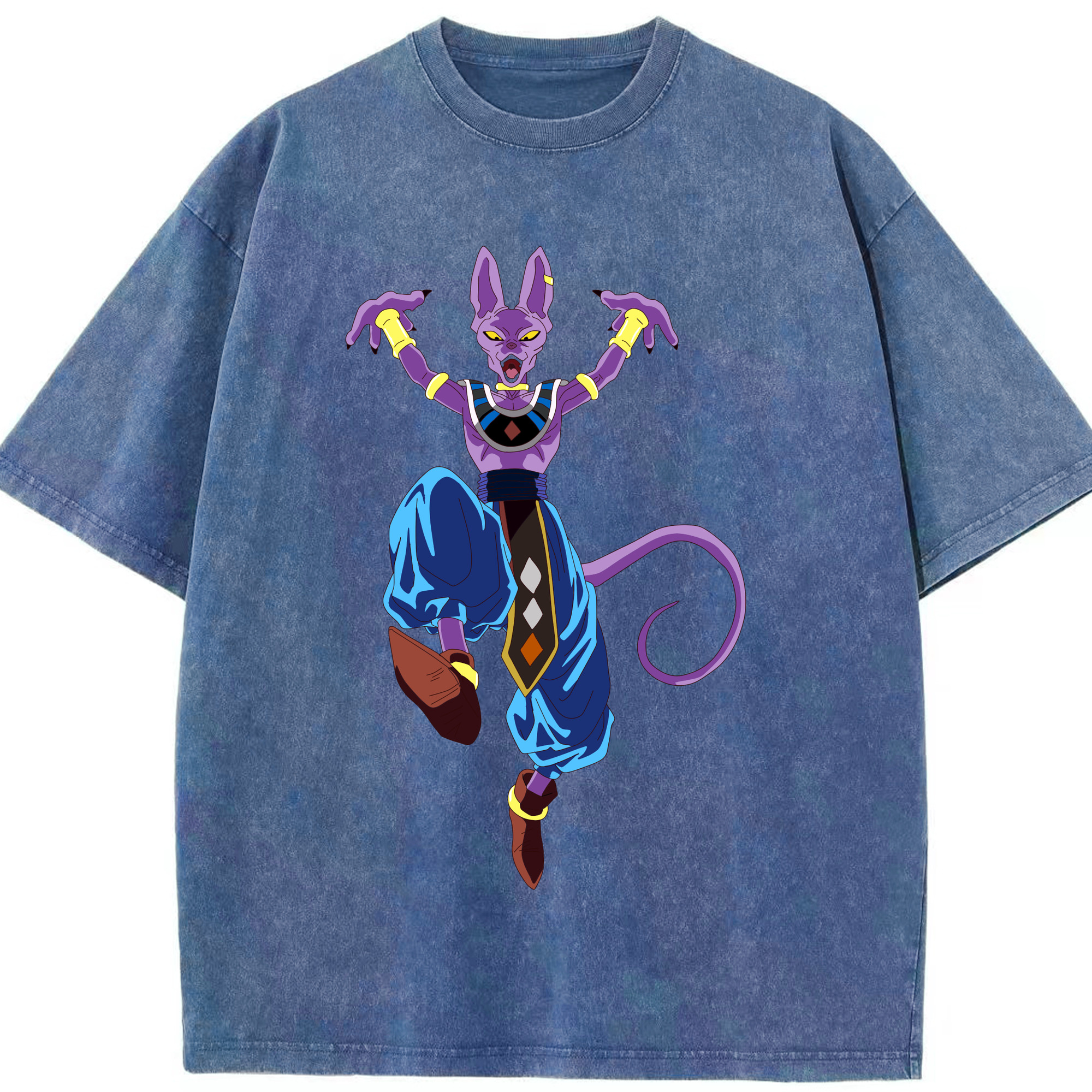 （画像用） ドラゴンボール ビルス 破壊神ビルス DRAGON BALL Beerus Birusu 綿100% ヴィンテージ風 半袖Tシャツ（フロントプリント）