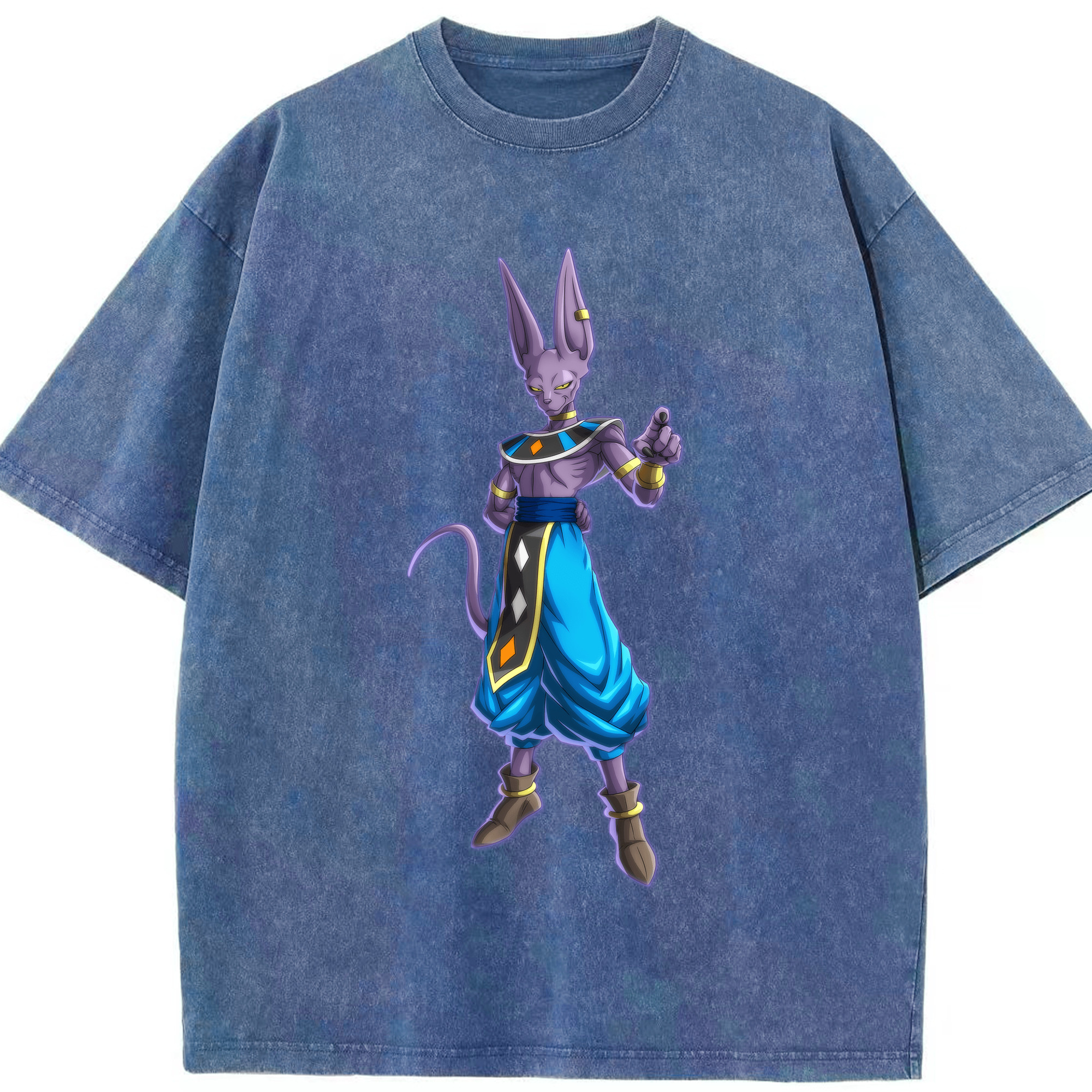 （画像用） ドラゴンボール ビルス 破壊神ビルス DRAGON BALL Beerus Birusu 綿100% ヴィンテージ風 半袖Tシャツ（フロントプリント）