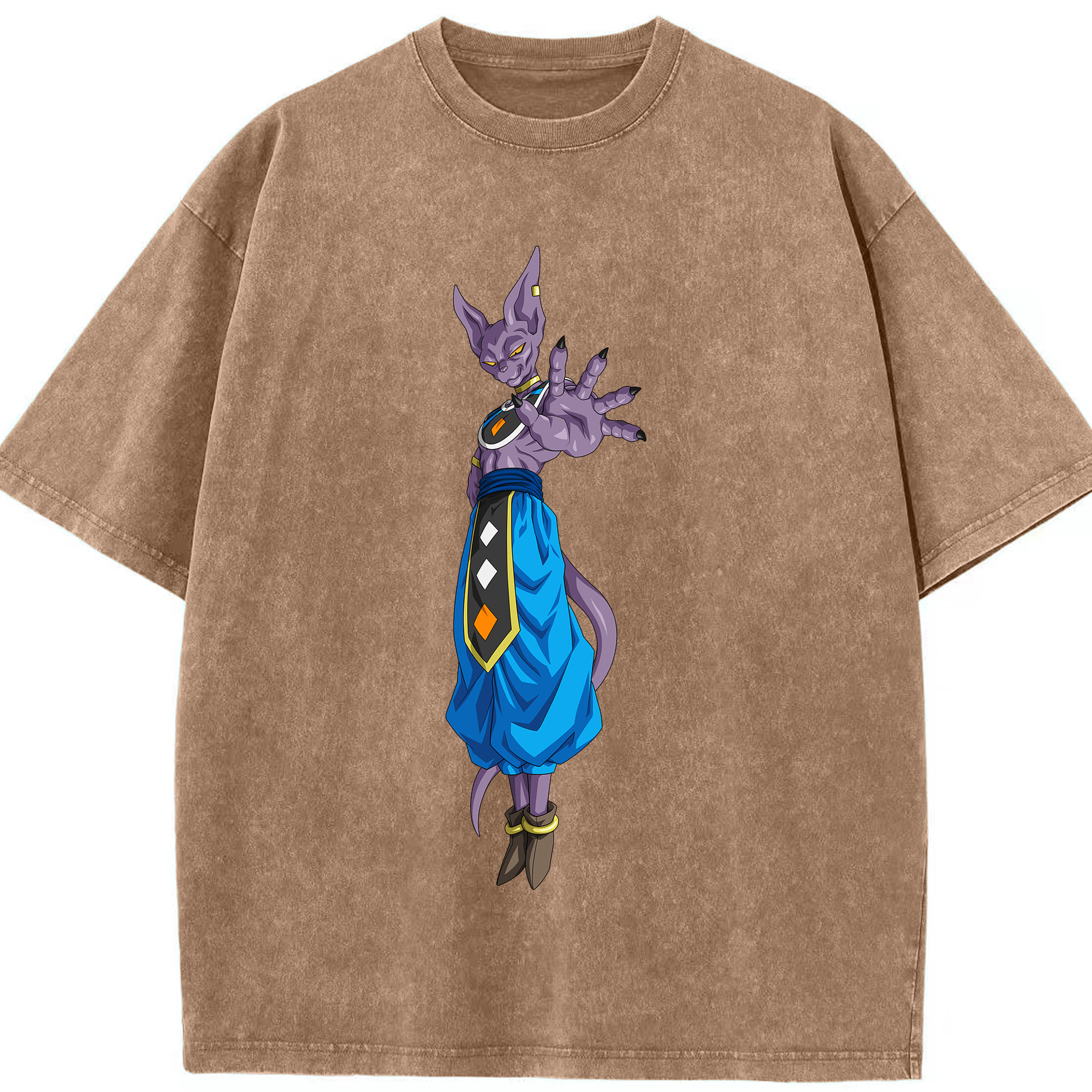 （画像用） ドラゴンボール ビルス 破壊神ビルス DRAGON BALL Beerus Birusu 綿100% ヴィンテージ風 半袖Tシャツ（フロントプリント）