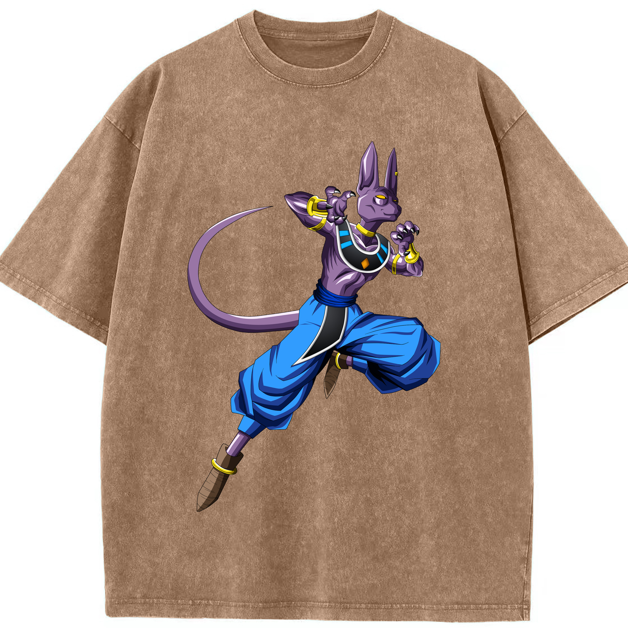 （画像用） ドラゴンボール ビルス 破壊神ビルス DRAGON BALL Beerus Birusu 綿100% ヴィンテージ風 半袖Tシャツ（フロントプリント）