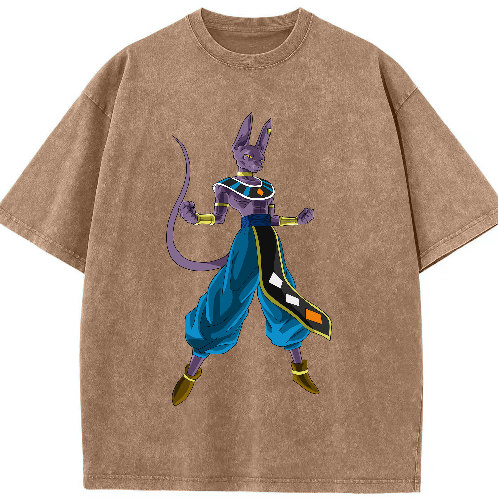 （画像用） ドラゴンボール ビルス 破壊神ビルス DRAGON BALL Beerus Birusu 綿100% ヴィンテージ風 半袖Tシャツ（フロントプリント）
