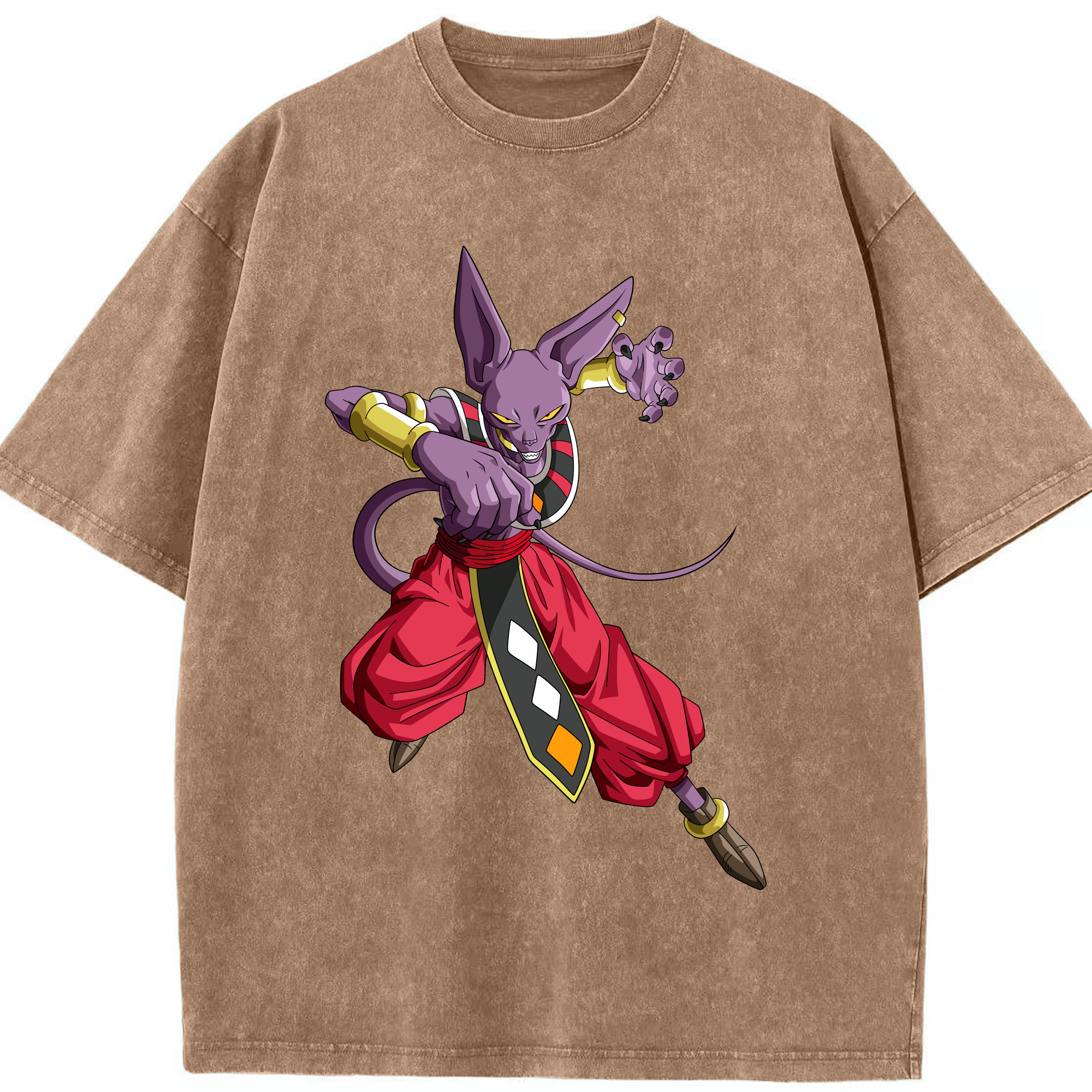 （画像用） ドラゴンボール ビルス 破壊神ビルス DRAGON BALL Beerus Birusu 綿100% ヴィンテージ風 半袖Tシャツ（フロントプリント）