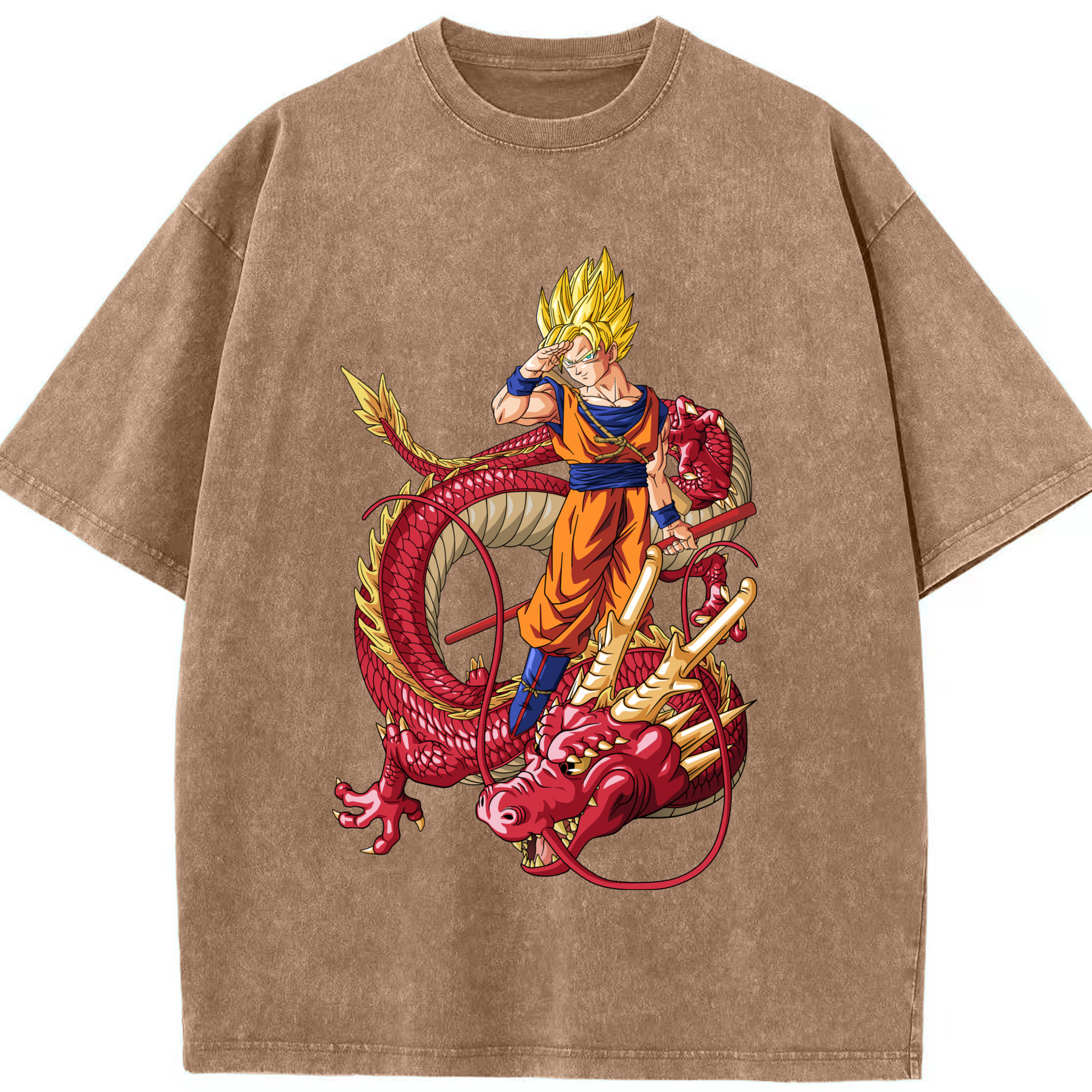 （画像用） ドラゴンボール 孫悟空（そん ごくう）Son Goku カカロット DRAGON BALL Kakarotto 綿100% ヴィンテージ風 半袖Tシャツ（フロントプリント）