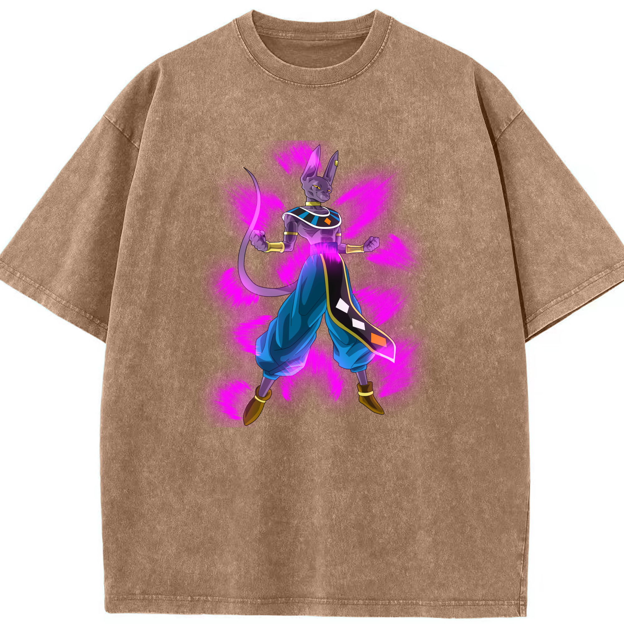 （画像用） ドラゴンボール ビルス 破壊神ビルス DRAGON BALL Beerus Birusu 綿100% ヴィンテージ風 半袖Tシャツ（フロントプリント）