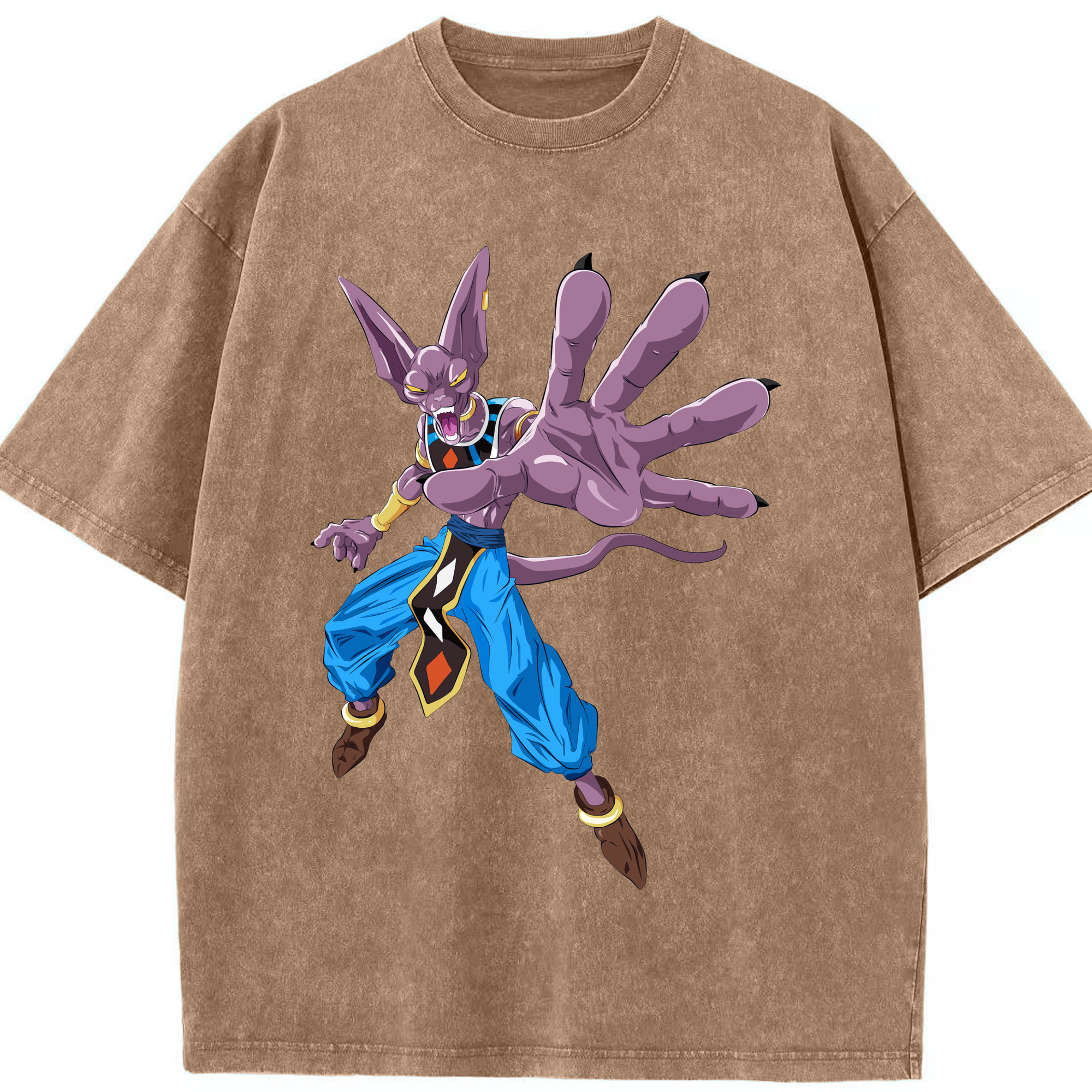 （画像用） ドラゴンボール ビルス 破壊神ビルス DRAGON BALL Beerus Birusu 綿100% ヴィンテージ風 半袖Tシャツ（フロントプリント）